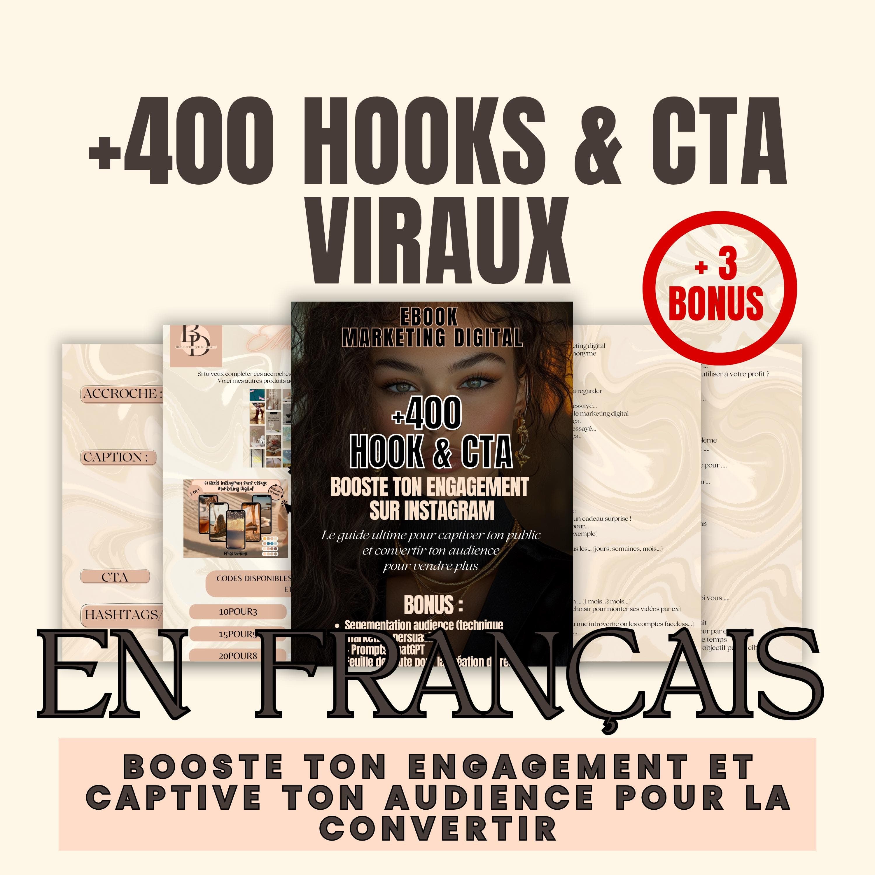 hook viral instagram, cta hook instagram, hook video, phrase d'accroche, call to action, 400+ Hook & CTA Instagram marketing digital Français | phrase accroche + appel à l'action | pack des meilleurs hook et CTA pour convertir