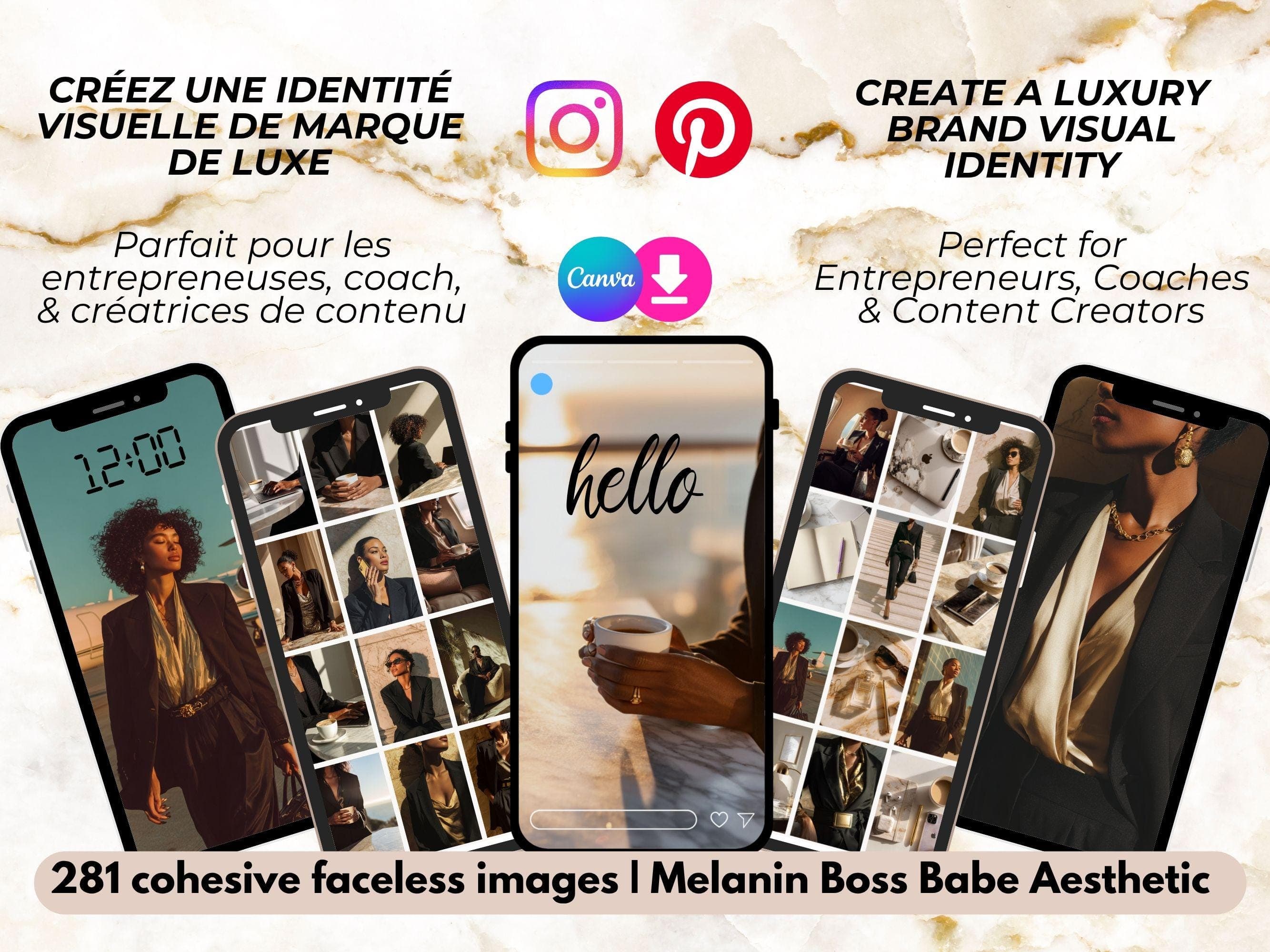 Melanin faceless stock photos for women entrepreneurs : create a luxury brand identity with cohesive black boss babe aesthetic