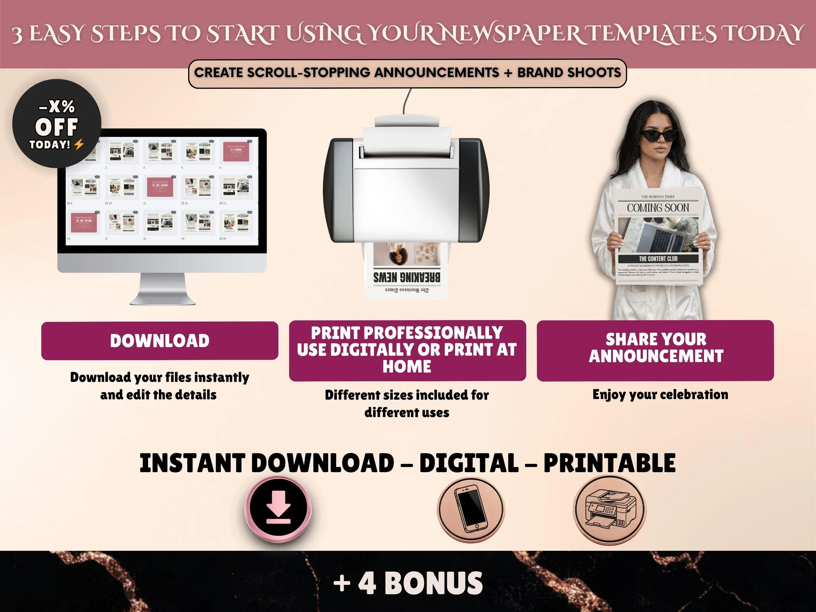 Editorial writing and headline guide bonus included with business newspaper template Canva PLR