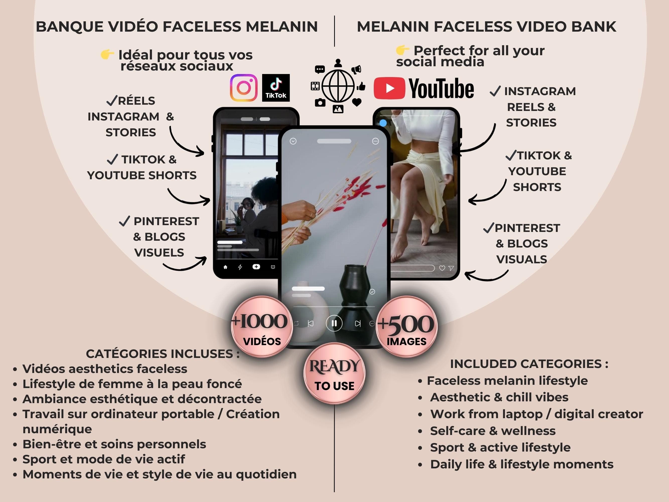 Faceless melanin videos prêtes à poster pour créatrices de contenu