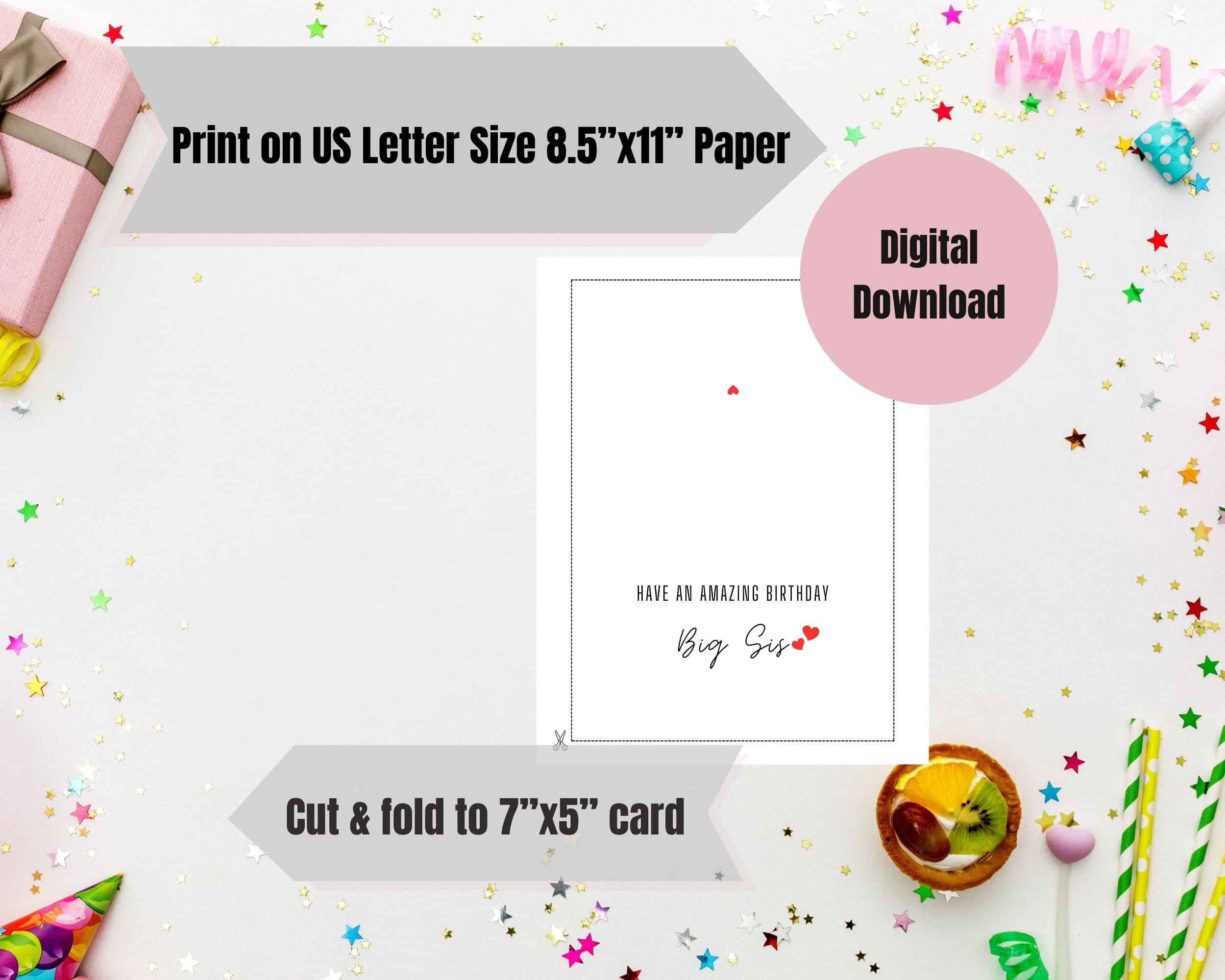 Sister Birthday Card,Happy Birthday Card from sister,Sister Greeting Card,Birthday Giftcard,Cute Printable Card for Sister,Instant Download - image 5