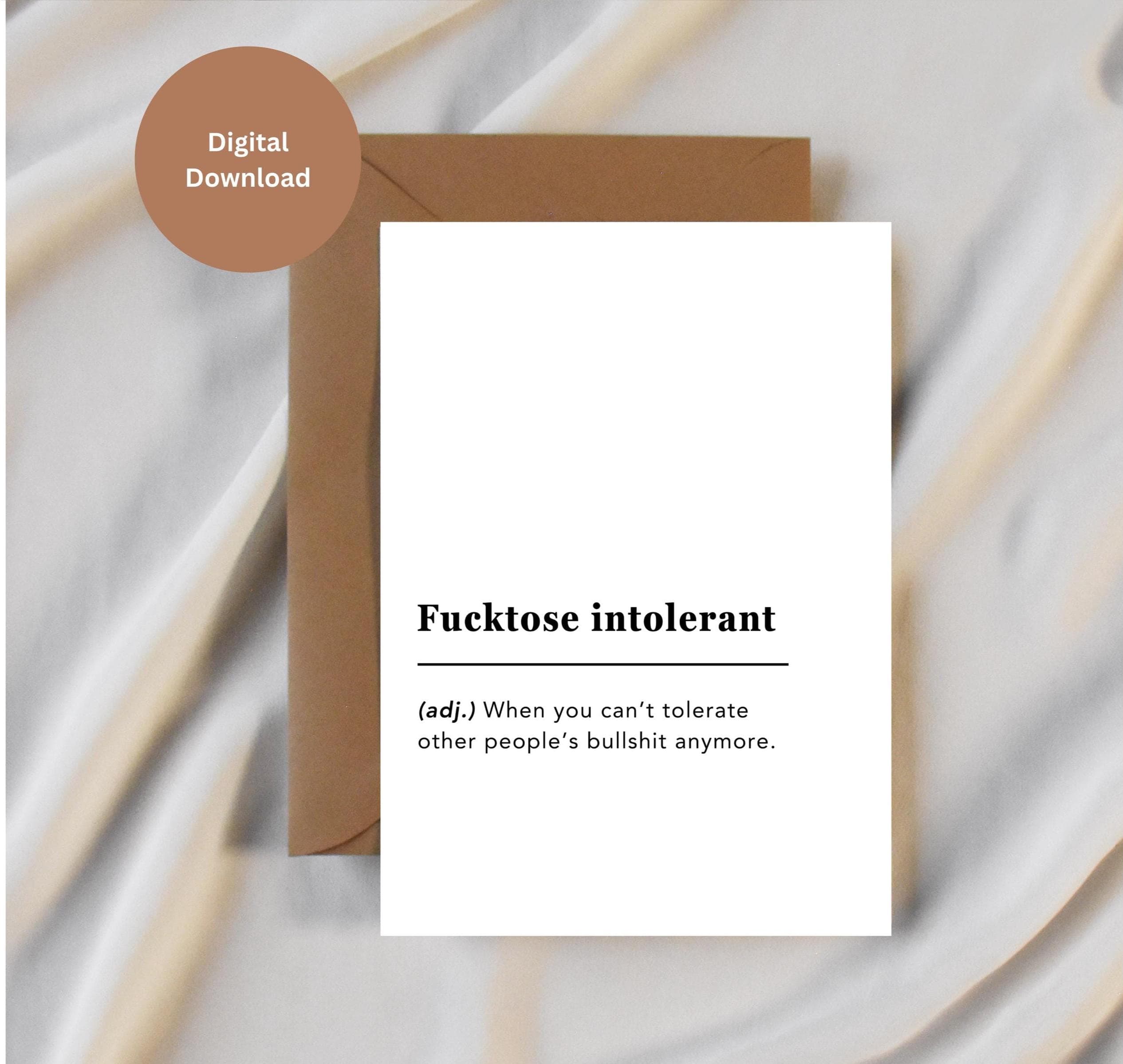 Funny greeting card, Fucktose intolerant, Snarky birthday card for her, him, Encouragement card, Co-worker leaving,Sympathy Empathy Card/PDF - image 4