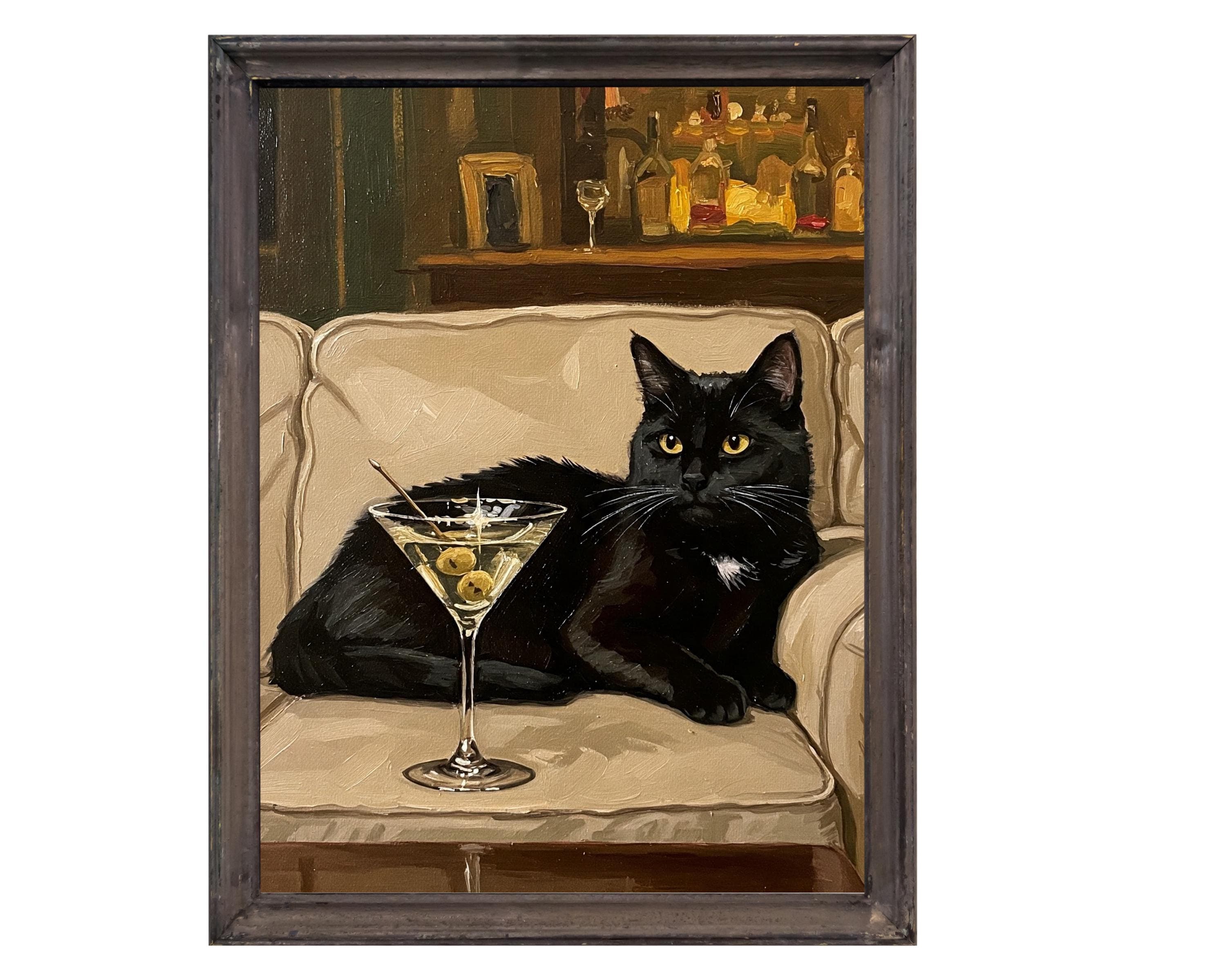 Black Cat Art Print | Martini Cocktail Wall Art | Funny Bar Decor | Lounge Painting | Digital Download | Cat Lover Gift, Retro Vintage Style - image 5