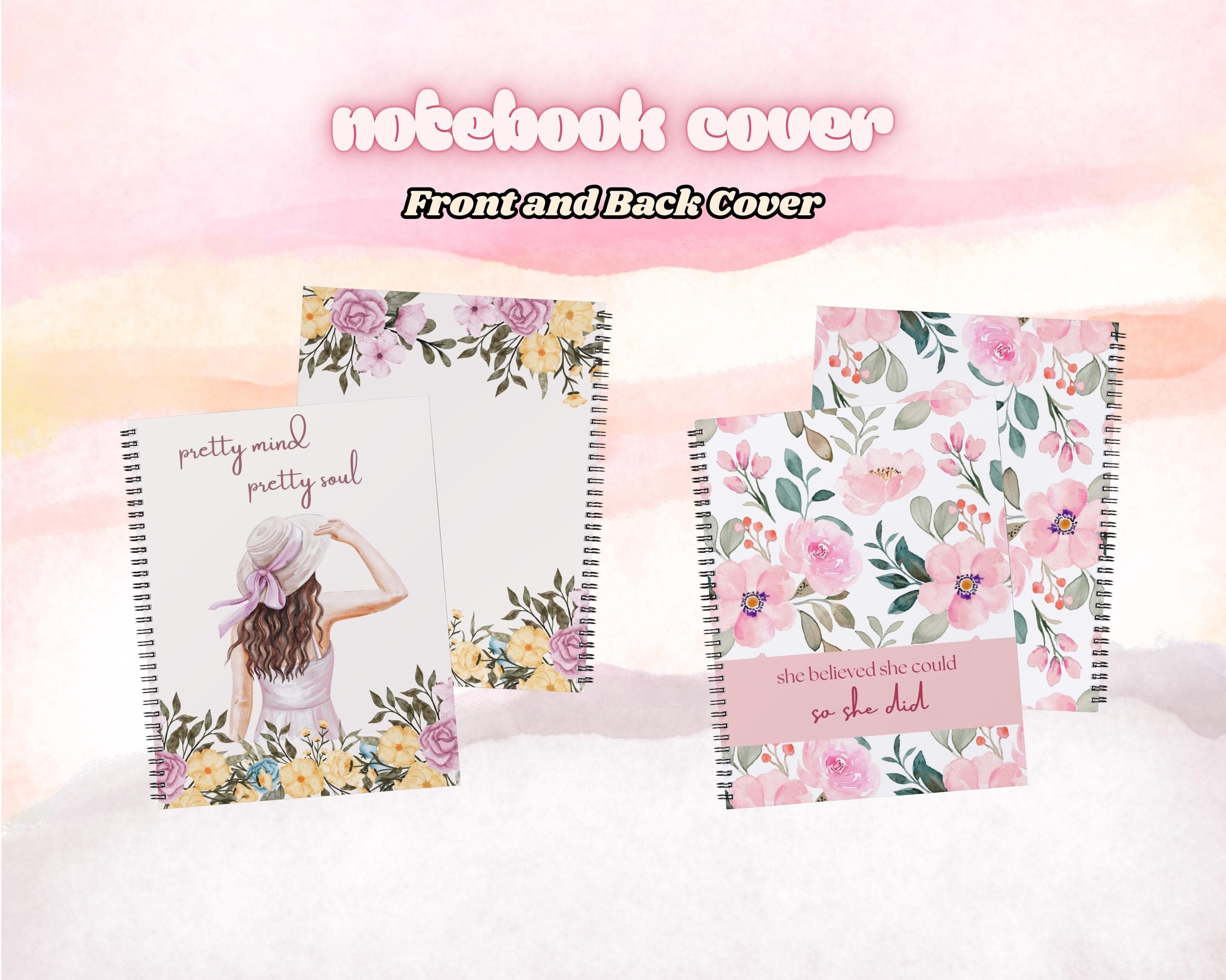 Floral Notebook Printable Covers, Girly Notebook Template, Digital Planner, Flowers Notebook Cover, Aesthetic Notebook, Cute Journal Designs - image 3