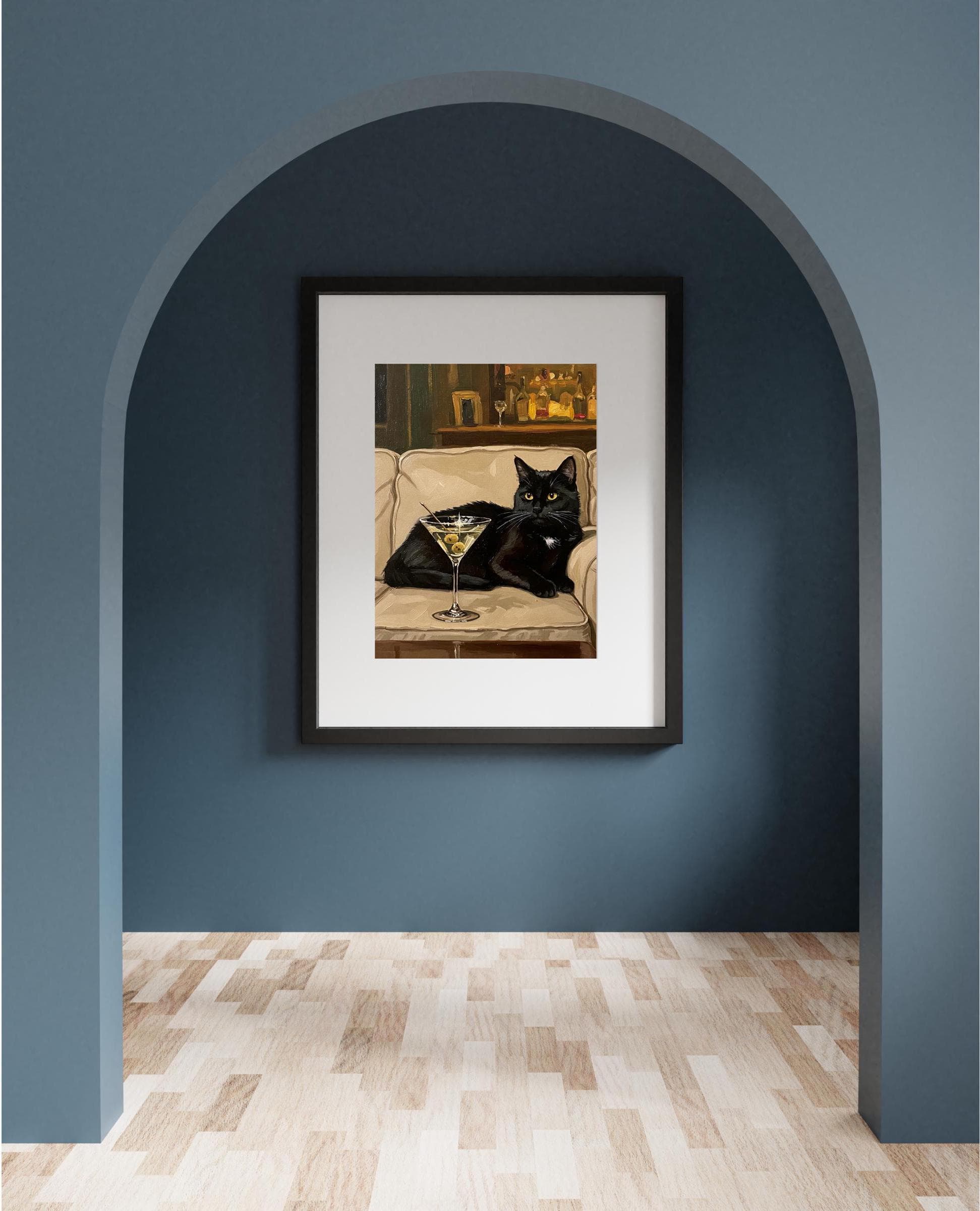 Black Cat Martini Art Print: Quirky Cocktail Bar Cart Decor - image 5