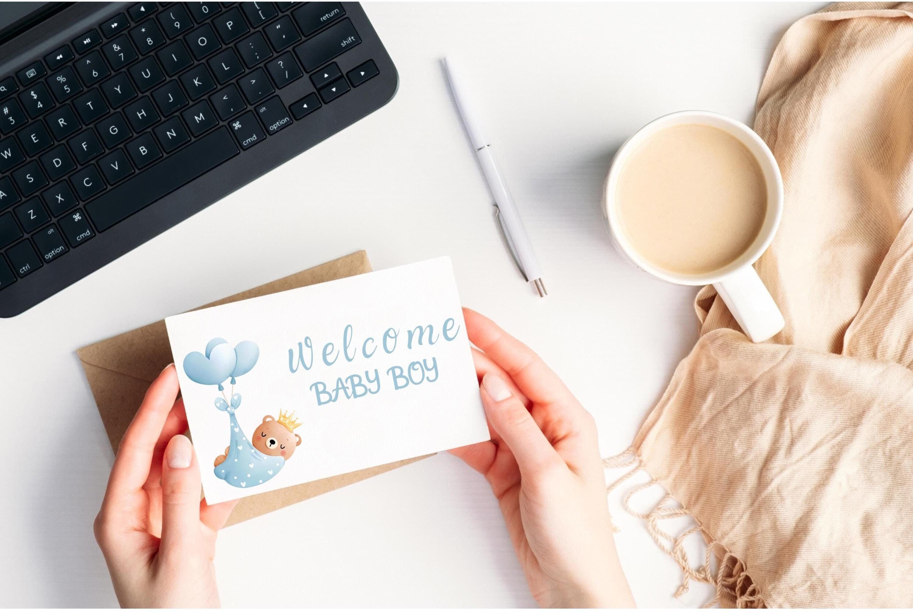 Welcome Baby Boy Card - DIGITAL Download - Printable Welcome Baby Boy Card - Printable Baby Boy Card with Baby Bear and blue balloons - image 3