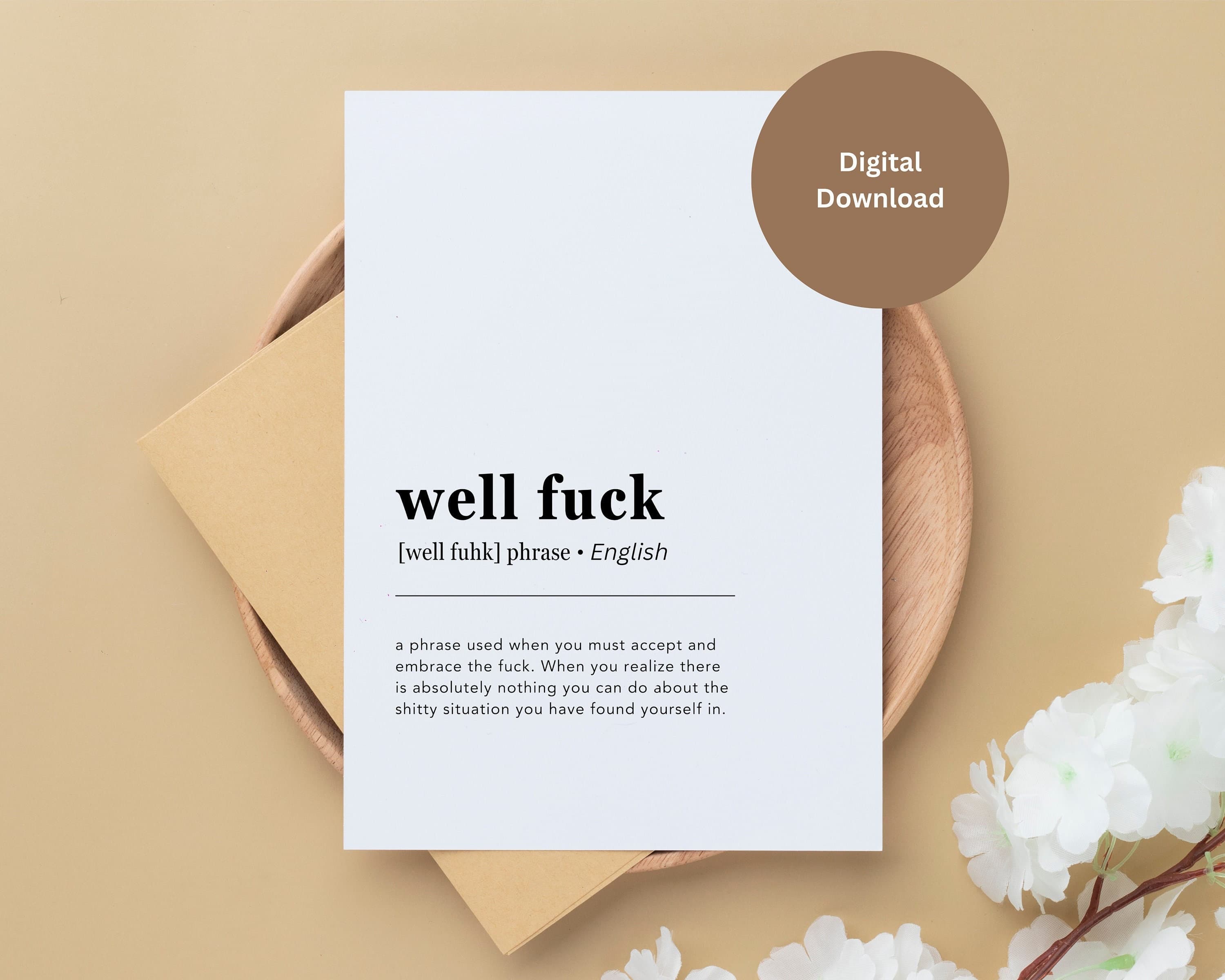 Well Fuck Definition Card,Sympathy/Empathy Card,Dark Humor Card,Get Well Soon,Printable 5x7 DIY Print & Cut Digital File,Funny Greeting Card - image 3