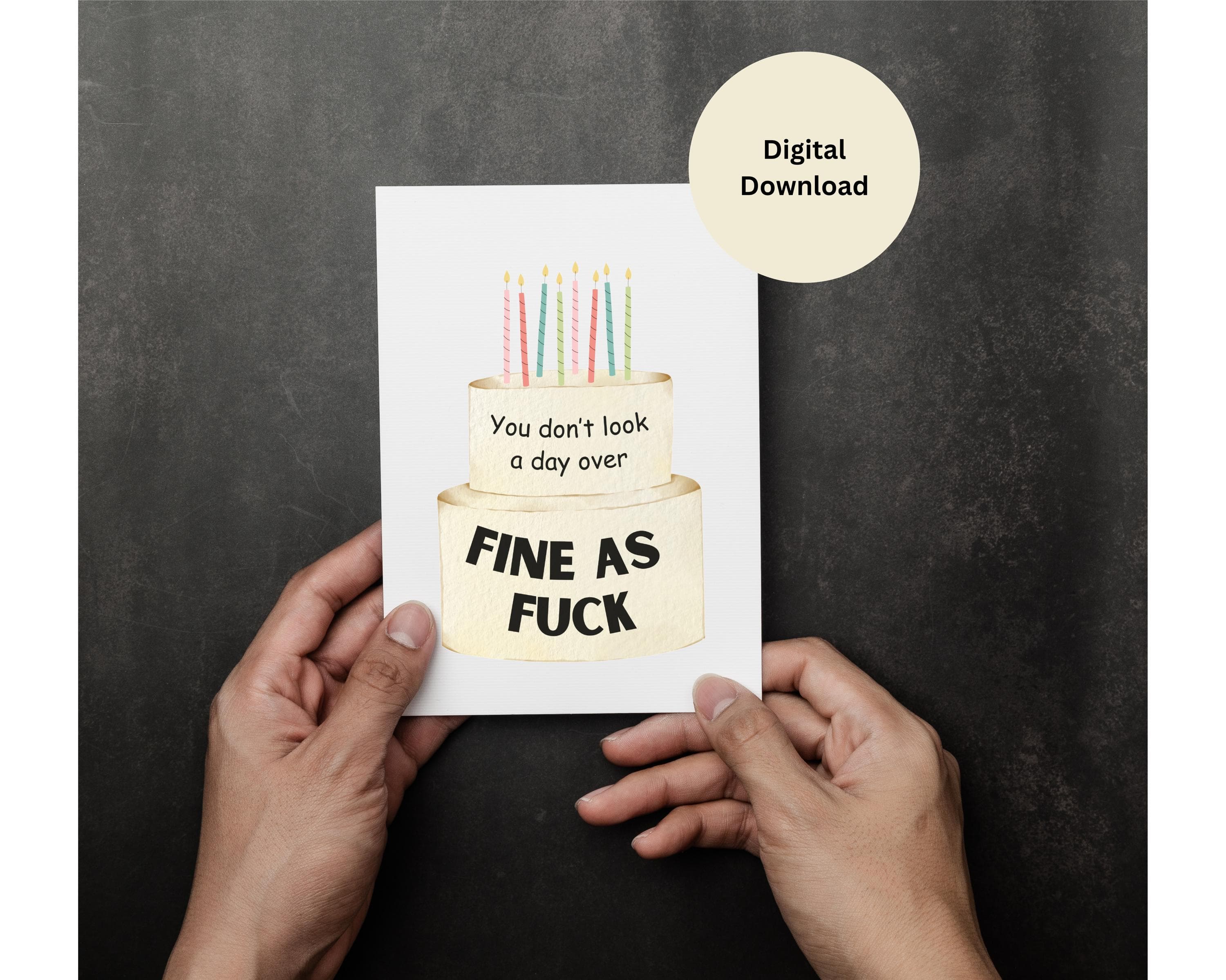 Fine as Fuck Birthday Card, Funny Printable Card for her/him, You‘re looking amazing card for friends, wife, husband, coworker, 7x5in Card - image 3