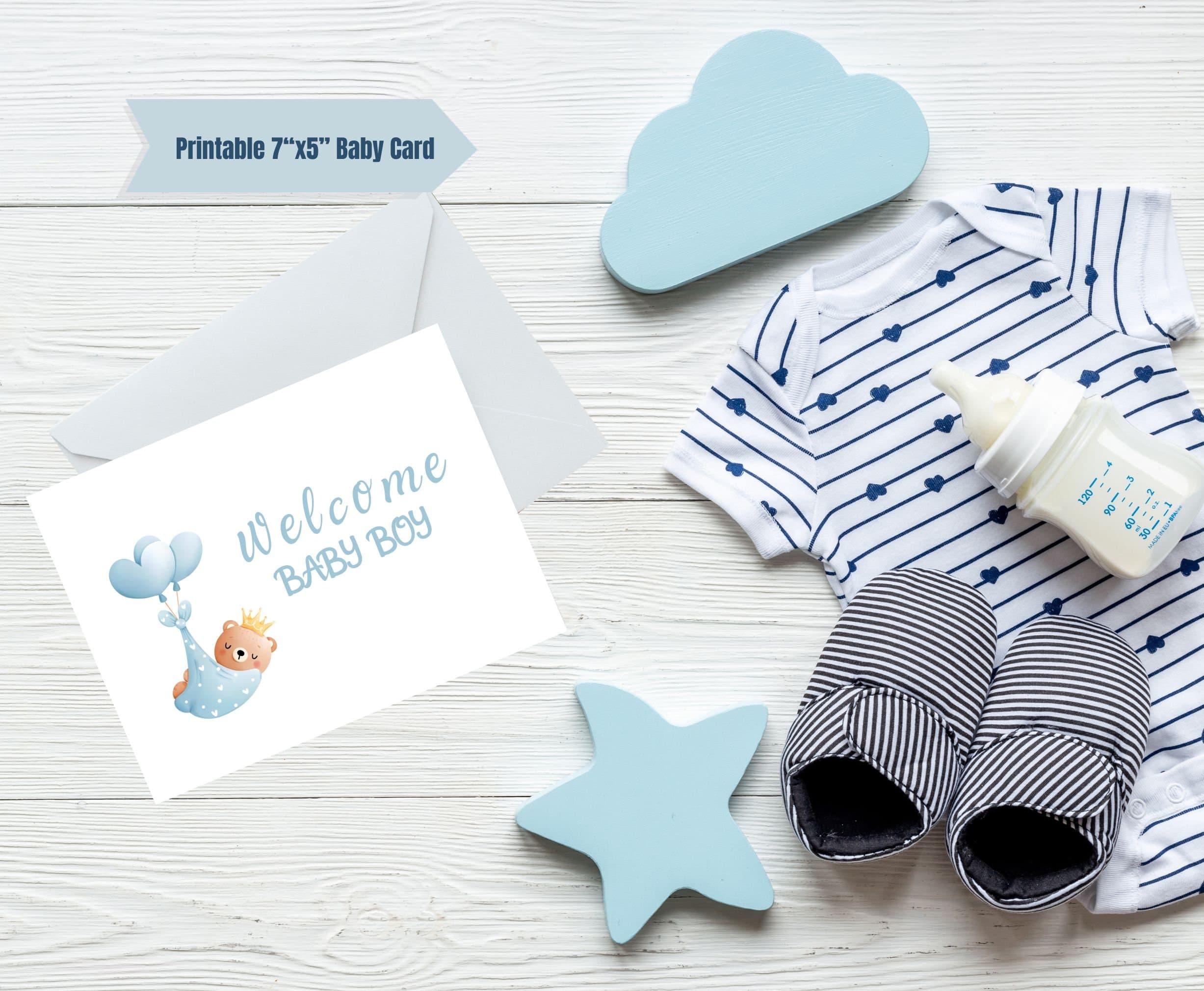 Welcome Baby Boy Card - DIGITAL Download - Printable Welcome Baby Boy Card - Printable Baby Boy Card with Baby Bear and blue balloons - image 4