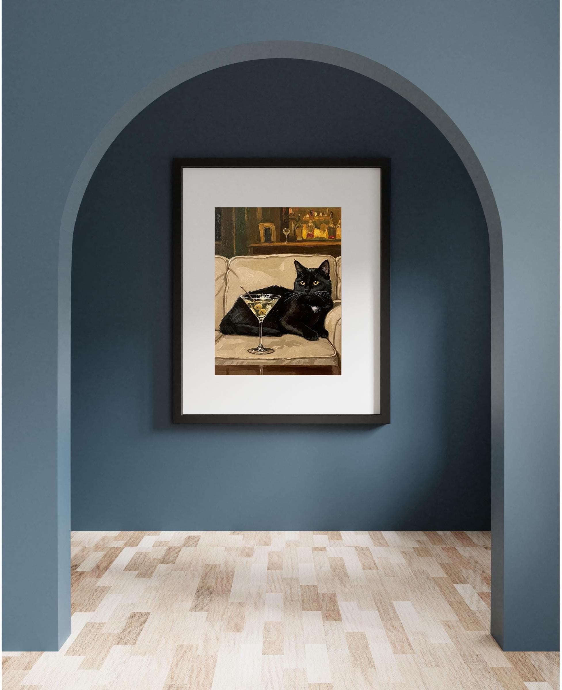 Black Cat Art Print | Martini Cocktail Wall Art | Funny Bar Decor | Lounge Painting | Digital Download | Cat Lover Gift, Retro Vintage Style - image 4
