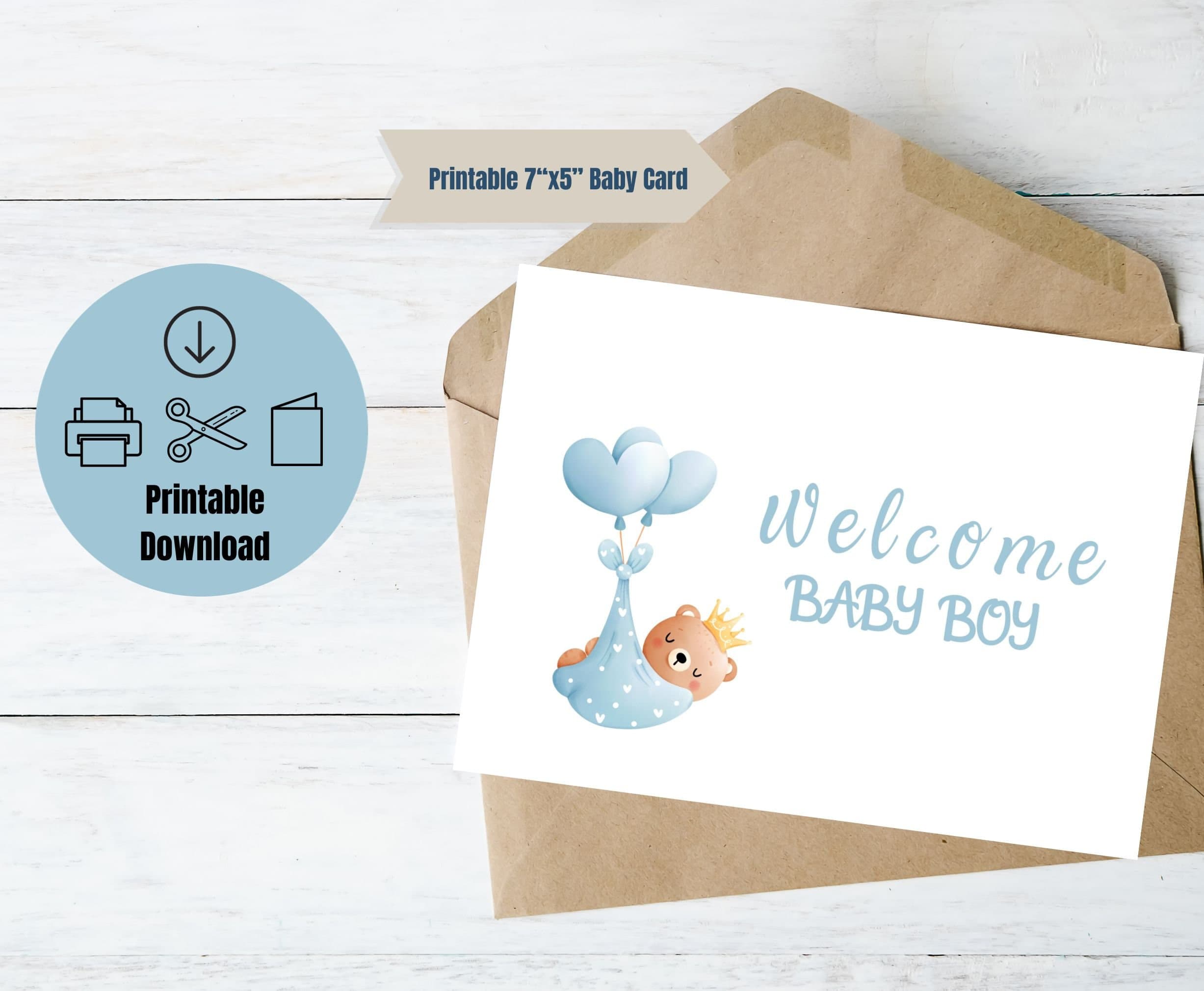Welcome Baby Boy Card - DIGITAL Download - Printable Welcome Baby Boy Card - Printable Baby Boy Card with Baby Bear and blue balloons - image 5