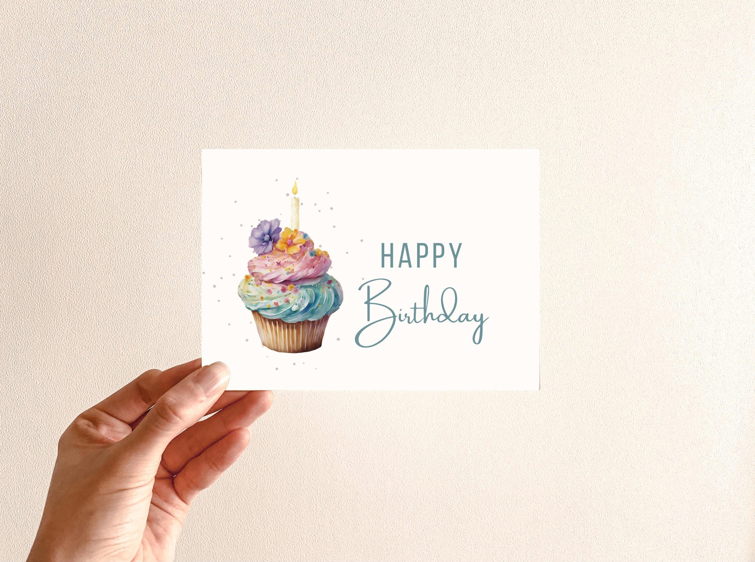 Colorful Cupcake Birthday Card, Simple Birthday Card for friend, kids, coworker, colleague, Watercolor Birthday Printable greeting card - image 4