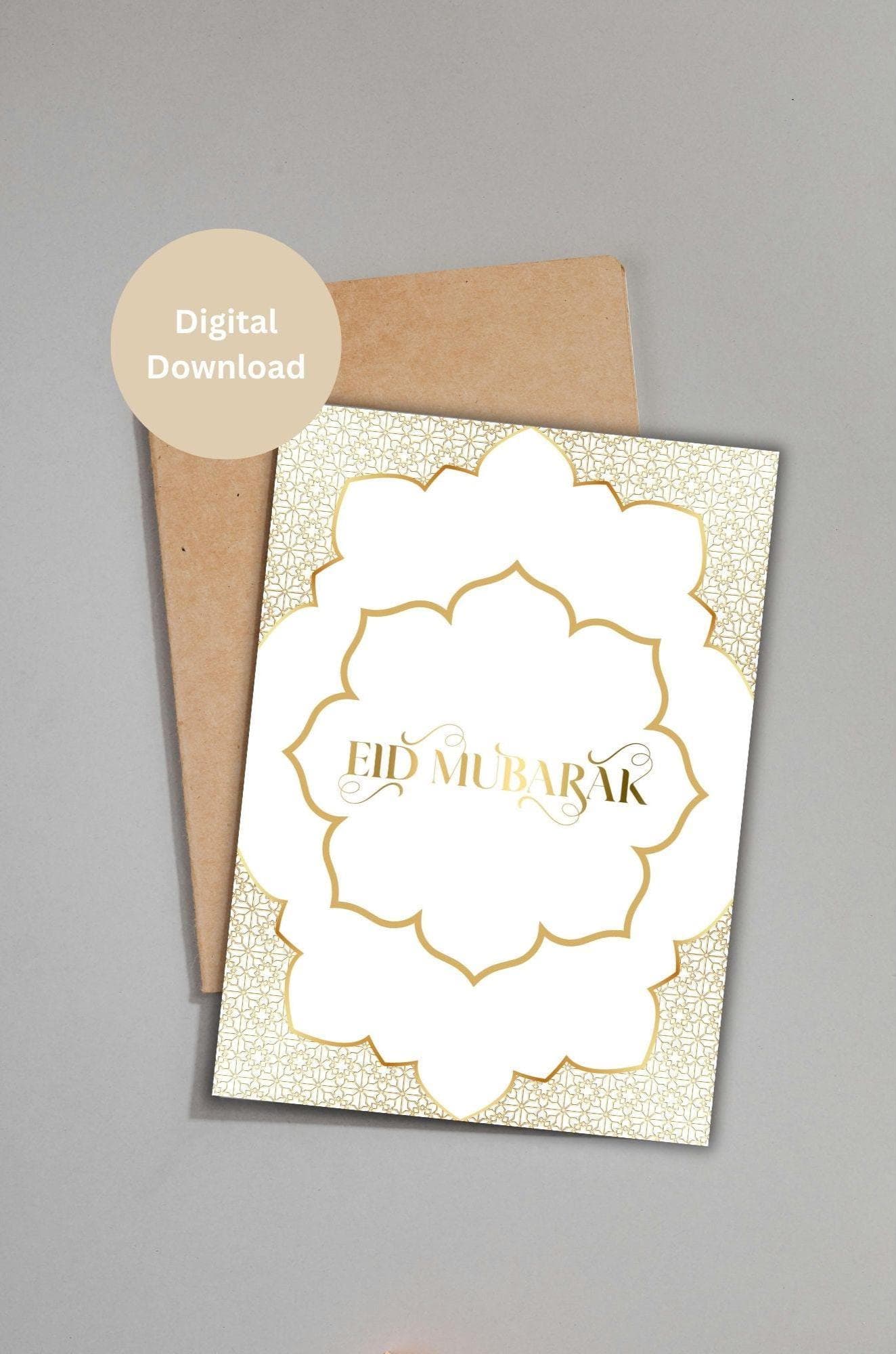 Printable Eid Mubarak Card, Islamic Greeting Card, Ramadan Kareem, Eid Al-Fitr, Eid Al-Adha, Eid Wish Card, Muslim Holiday Tradition Card