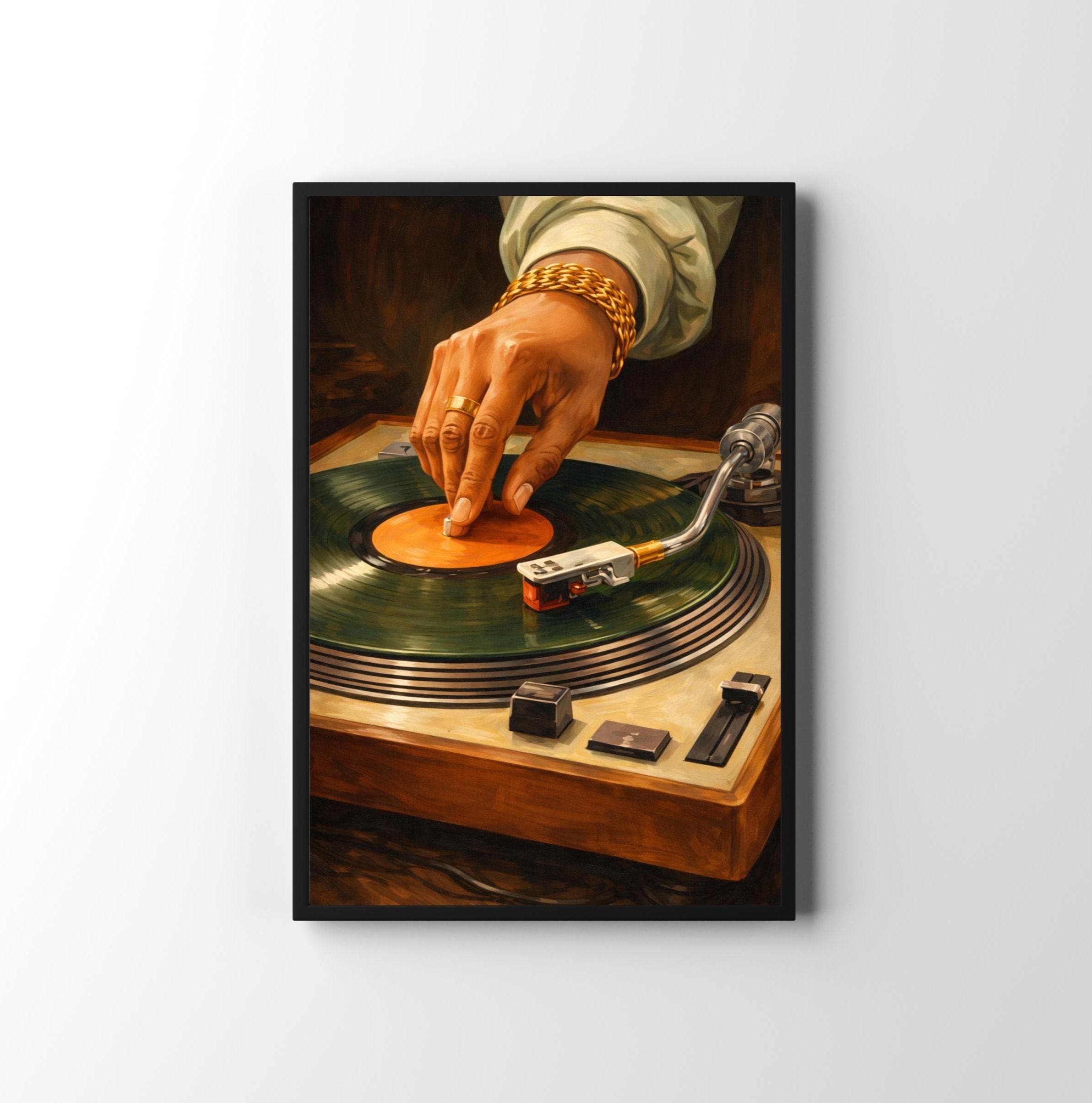 Vinyl Record Player Poster, Retro Music Wall Decor, Vintage DJ Turntable Oil Painting, Hip Hop Art Print, Soul Music Lover, Digital Download