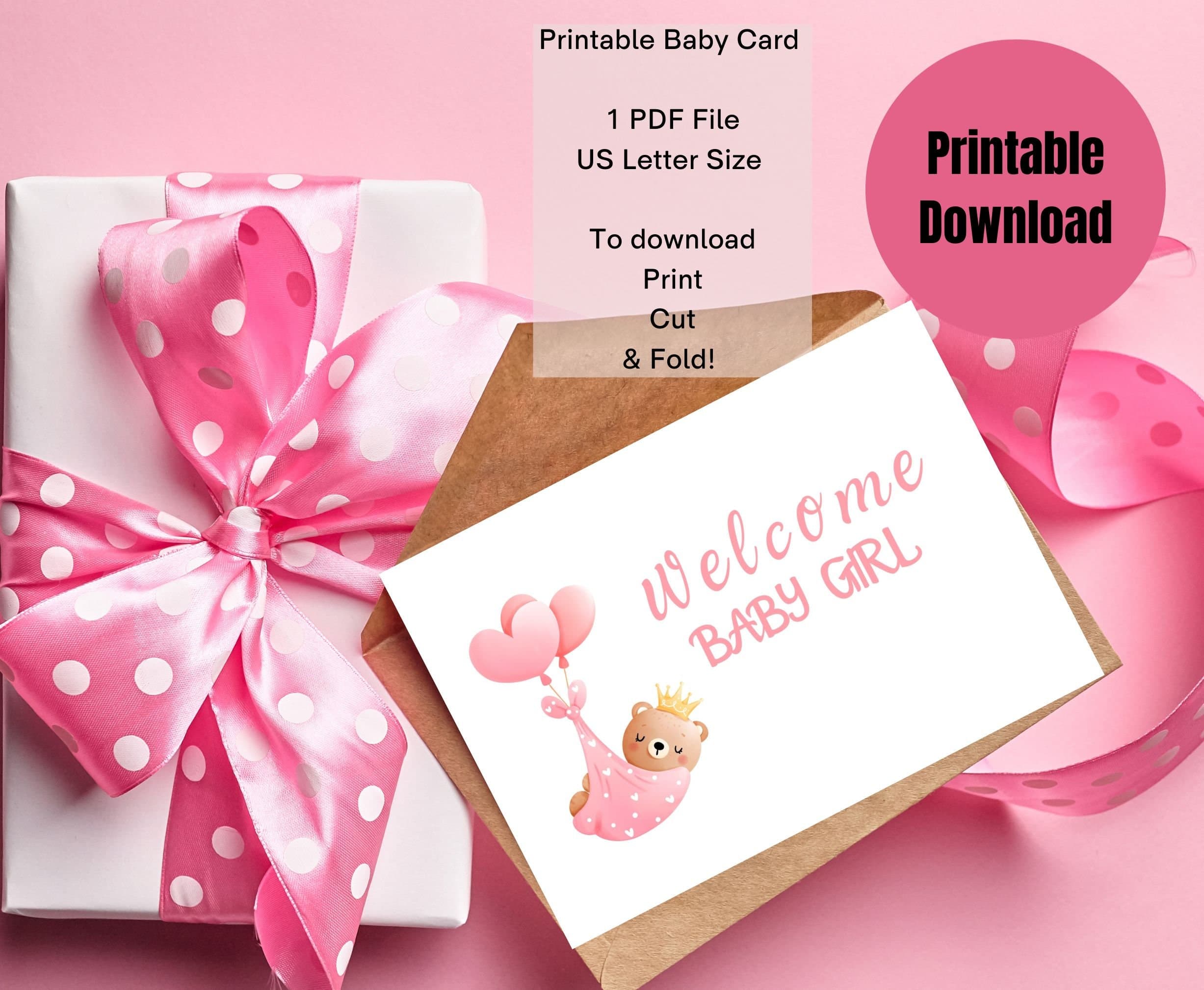 Welcome Baby Girl Card,Newborn Welcome card,Cute Baby Card,Printable Arrival Baby Card,Printable Baby shower card girl, pink printable card - image 4