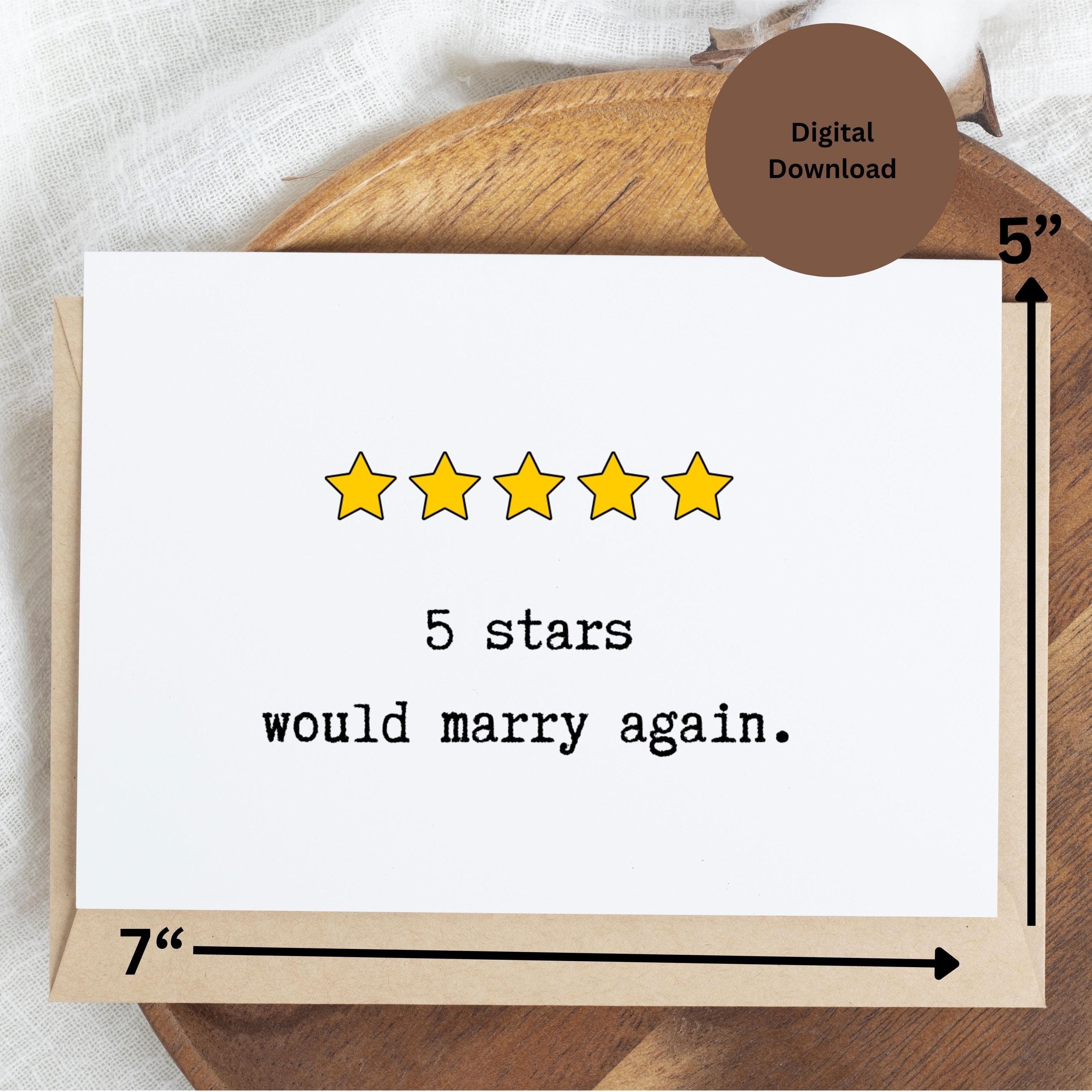 Funny anniversary card for husband/wife, printable greeting card, anniversary gift, 5 stars would marry again, valentines card for him/her - image 3