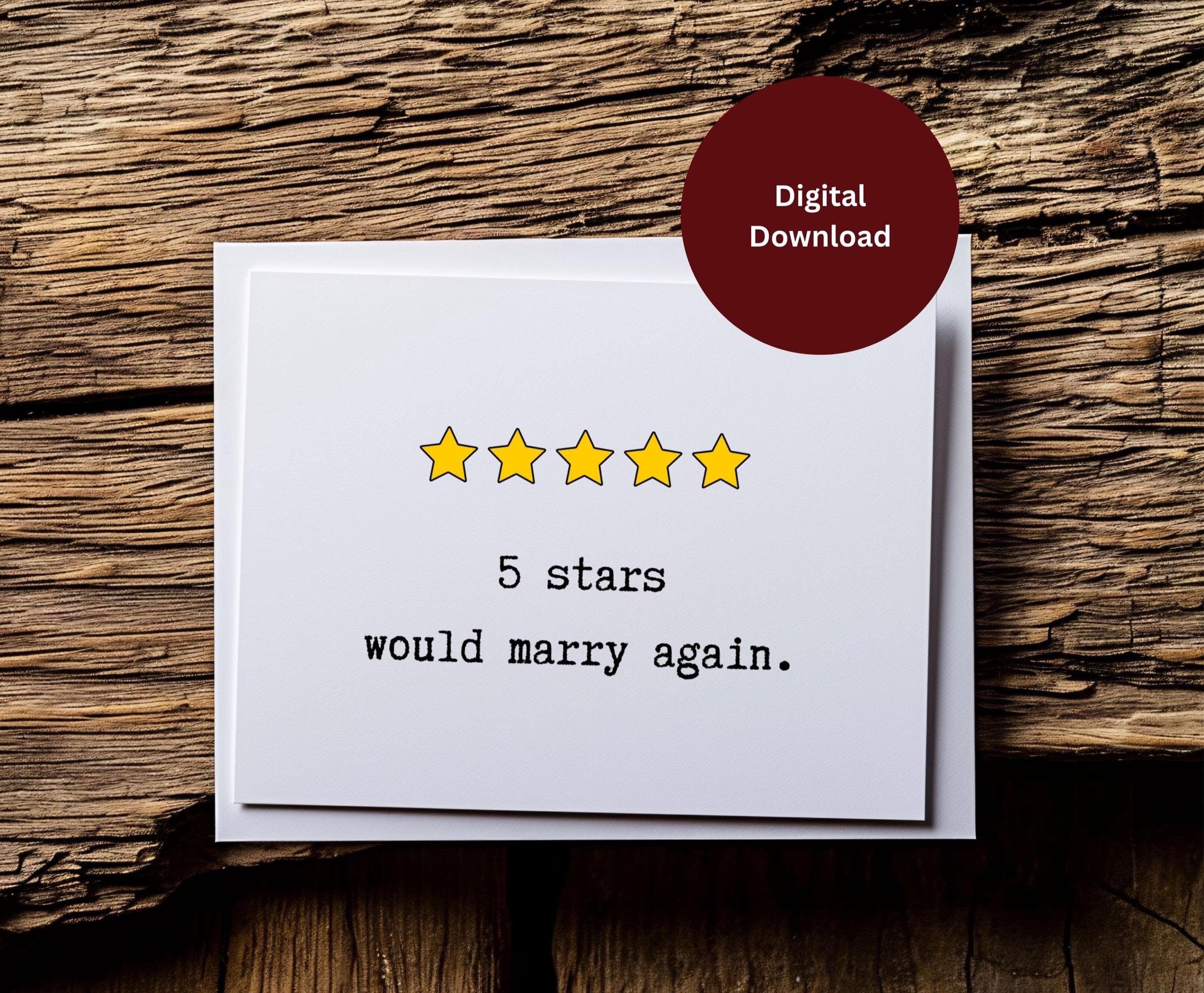 Funny anniversary card for husband/wife, printable greeting card, anniversary gift, 5 stars would marry again, valentines card for him/her - image 5