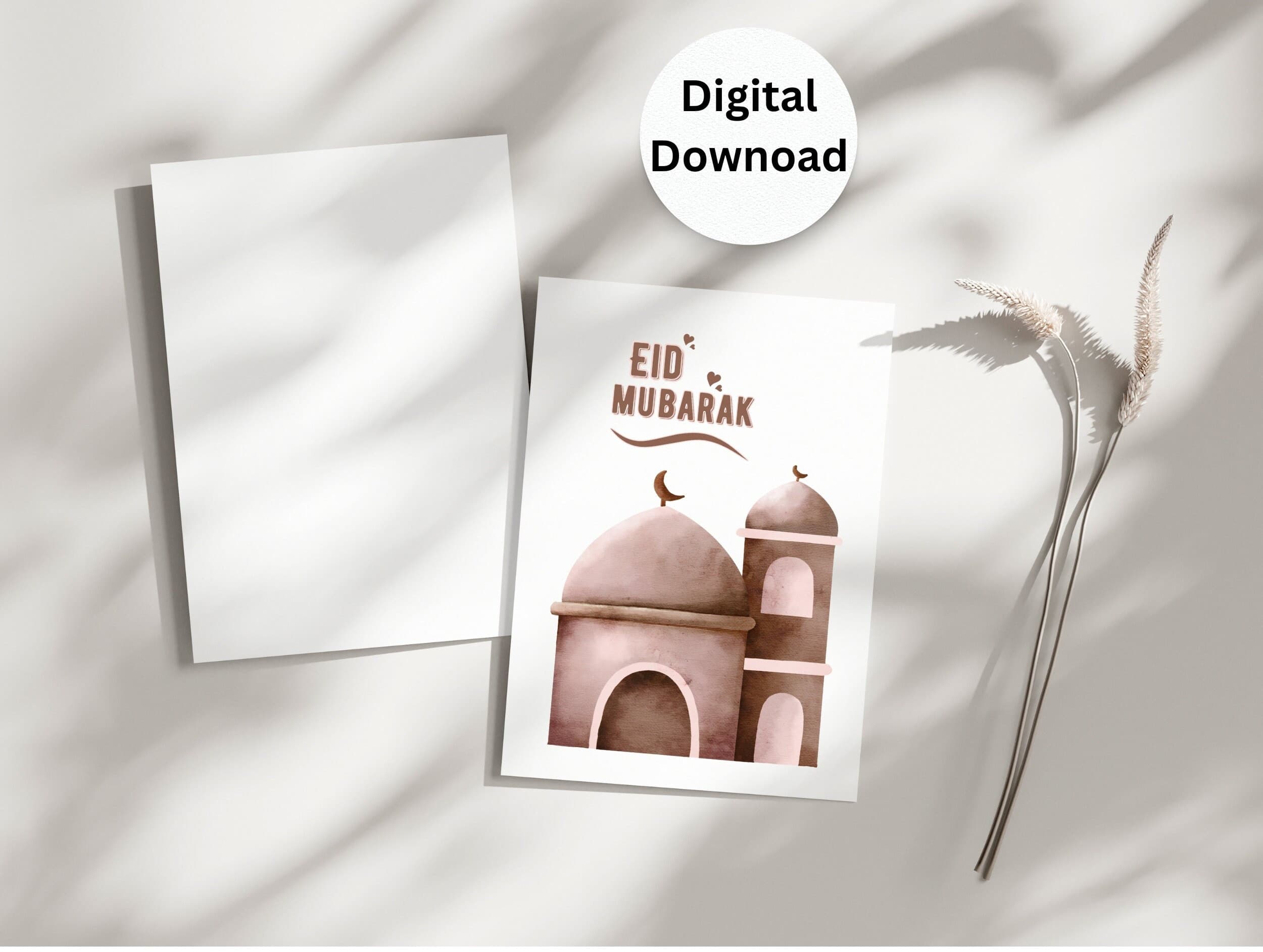 Printable Eid Mubarak Card, Islamic Greeting Card, Ramadan Kareem, Eid Al-Fitr, Eid Al-Adha, Muslim Holiday, Watercolor Eid Card Bundle - image 3
