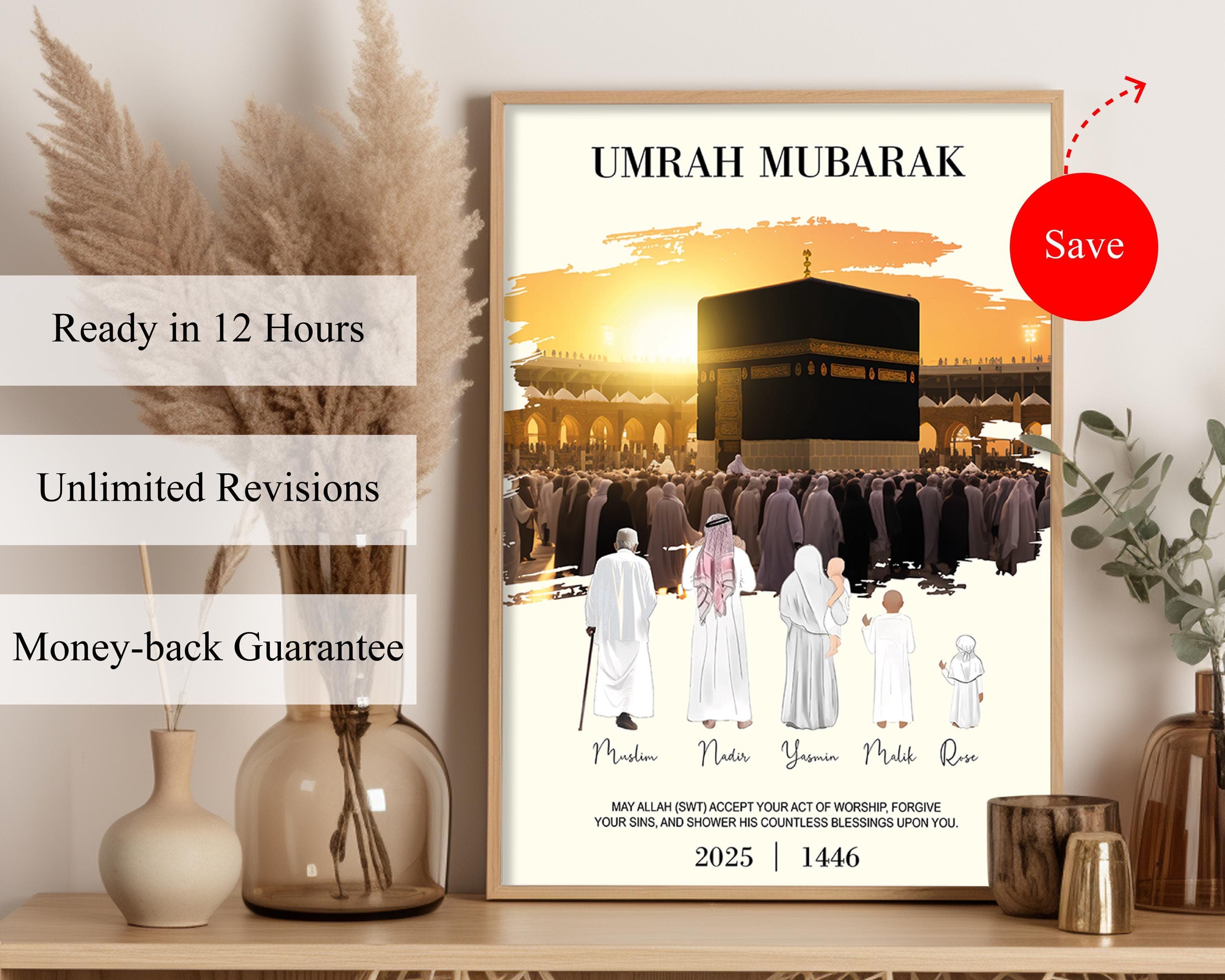 Personalized Umrah Digital Download, Islamic Wall Art, Custom Muslim Family Poster, Eid Mubarak Home Decor, Umrah 2026 Gift - image 3