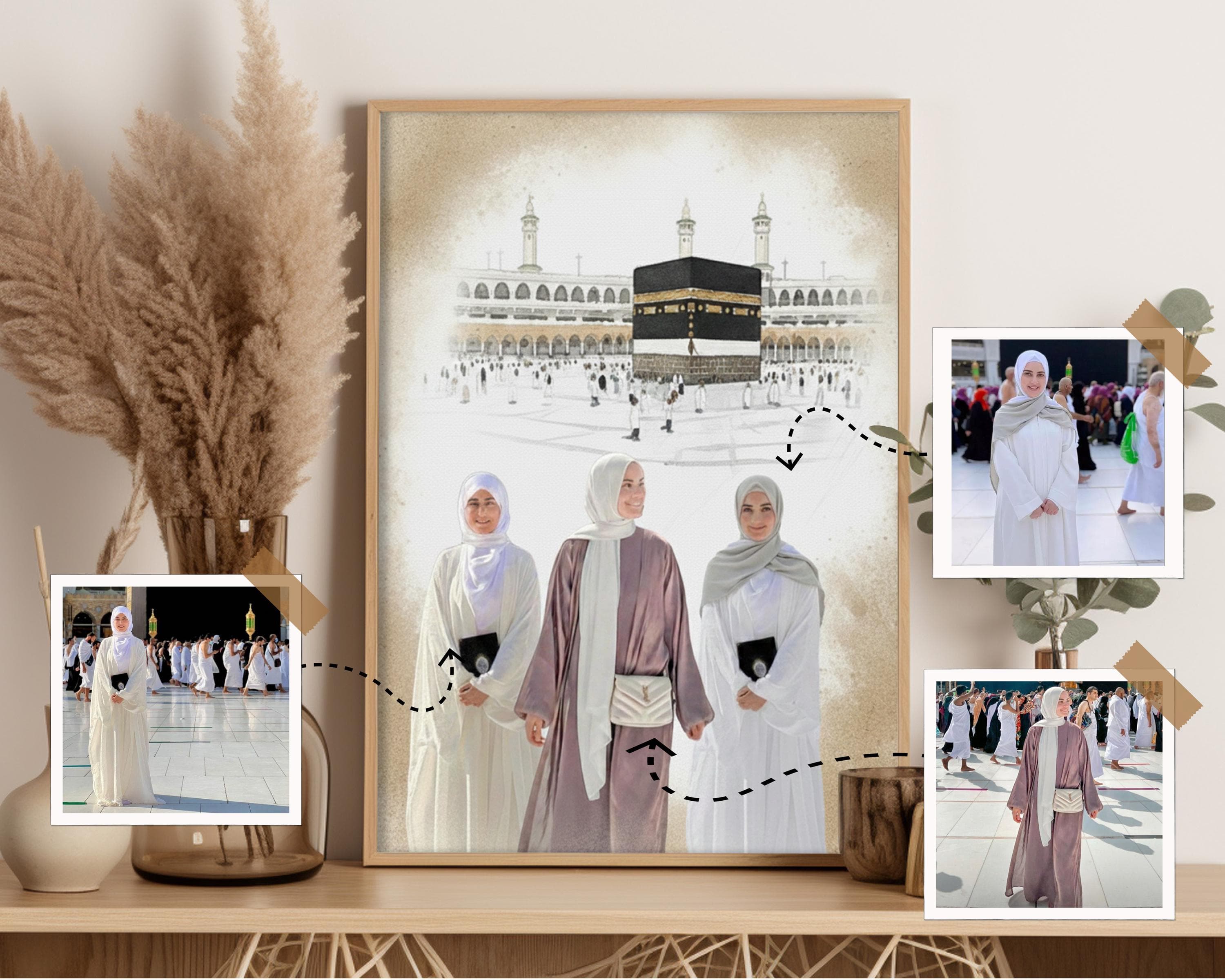 Custom Islamic Portrait with Kaaba Scene, Combined Family Ph, Digital Keepsake - image 3