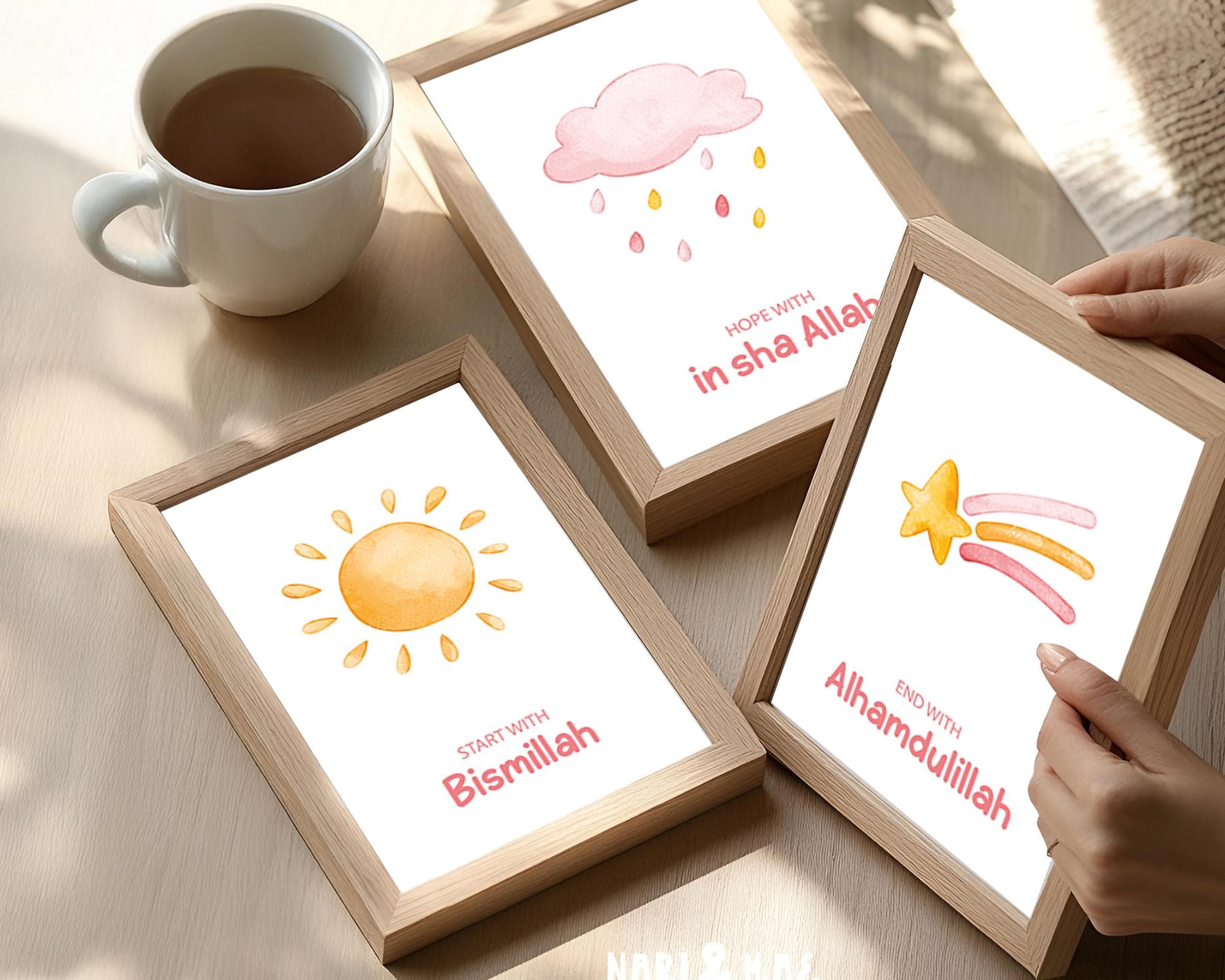 Set of 3 Islamic Wall Art Prints for Kids, 3 Piece Muslim Nursery Wall Art Pink and Yellow, Islamic Gifts for Kids, Islam Posters Kids Room - image 4