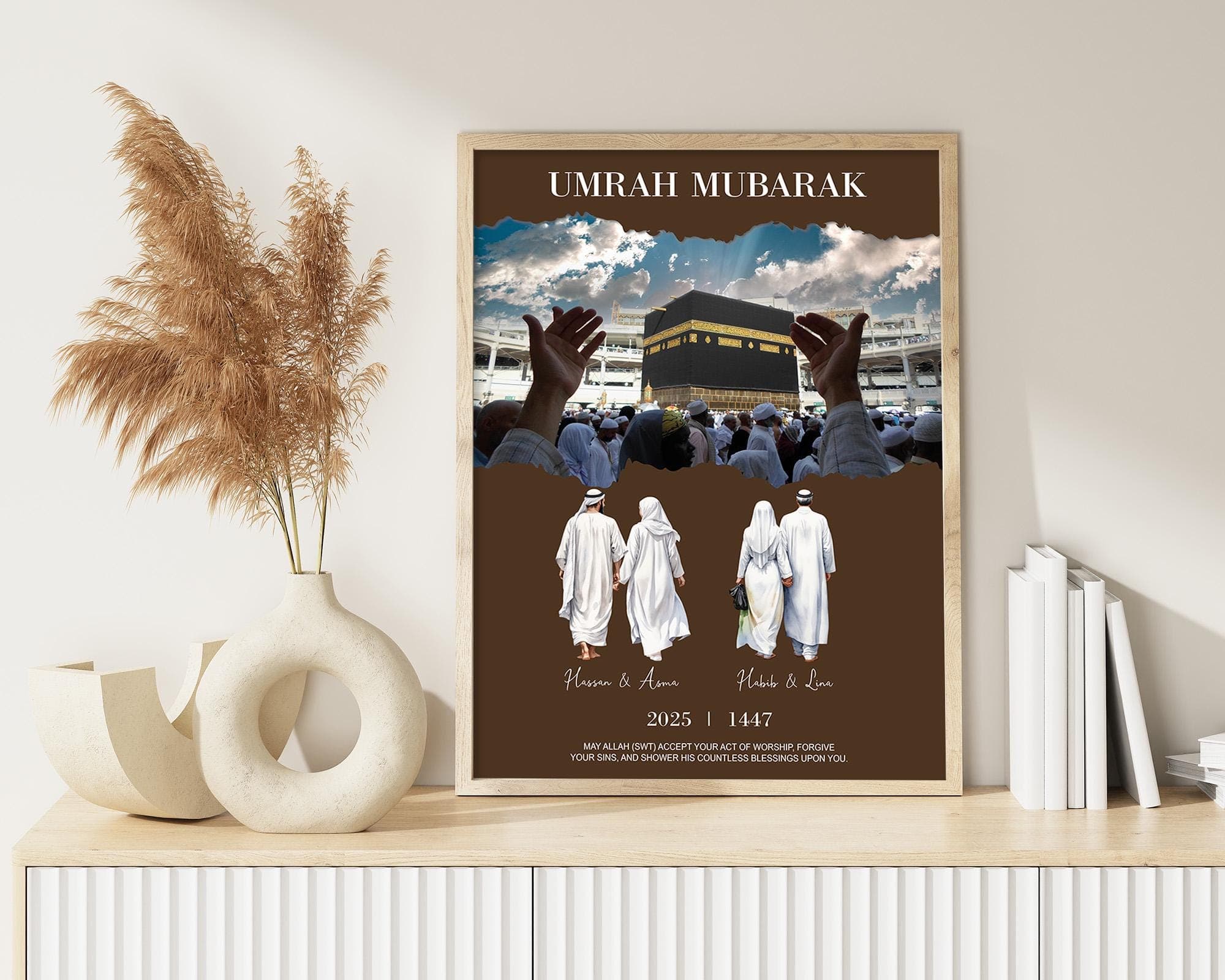 Personalized Gift, Family Portrait, Hajj Mubarak, Custom Name, Islamic Home Decor - image 4