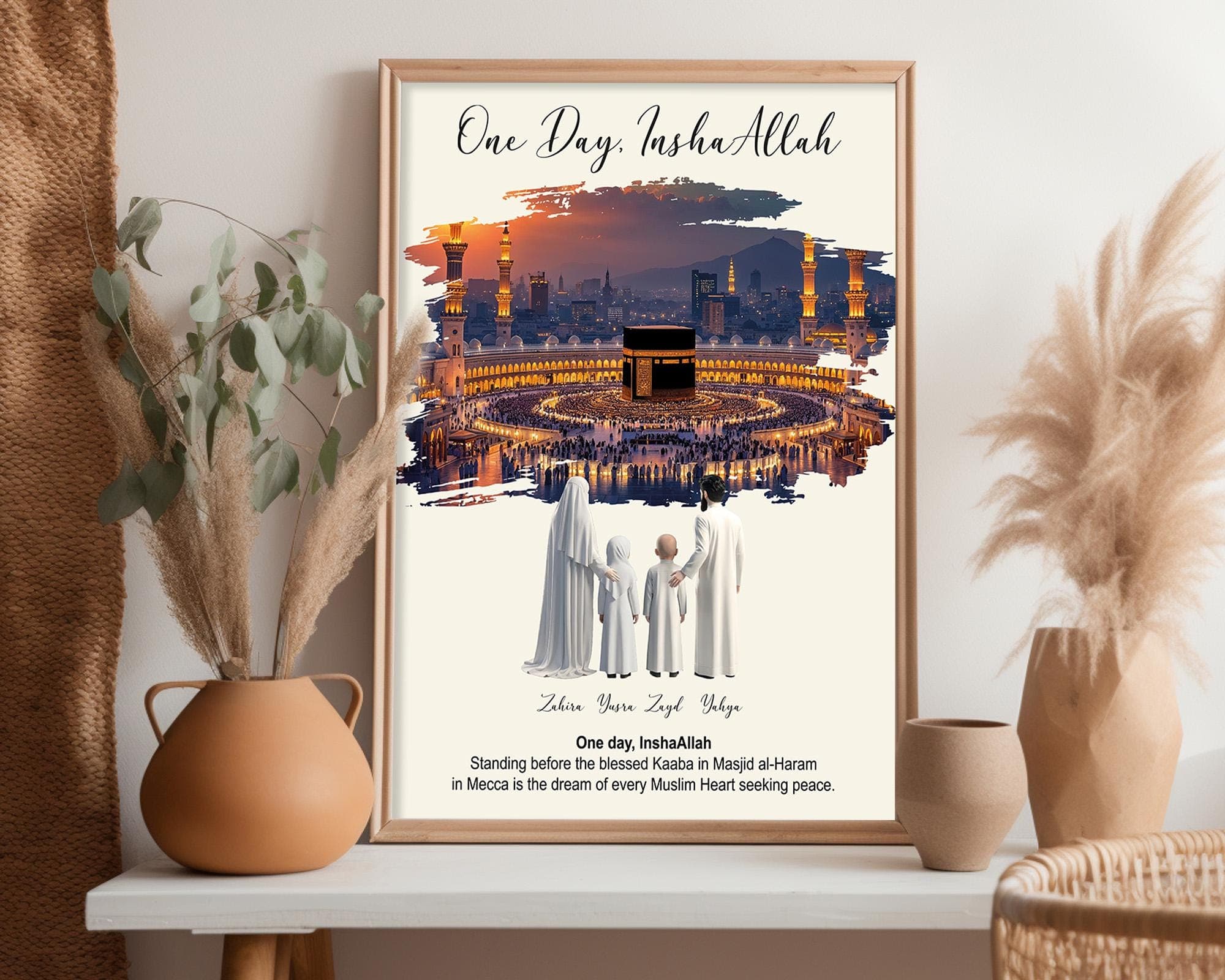 Custom Muslim Family Kaaba Poster, One Day InshaAllah Wall Art, Personalized Hajj Umrah Dream Print, Islamic Family Gift, Digital Download - image 4