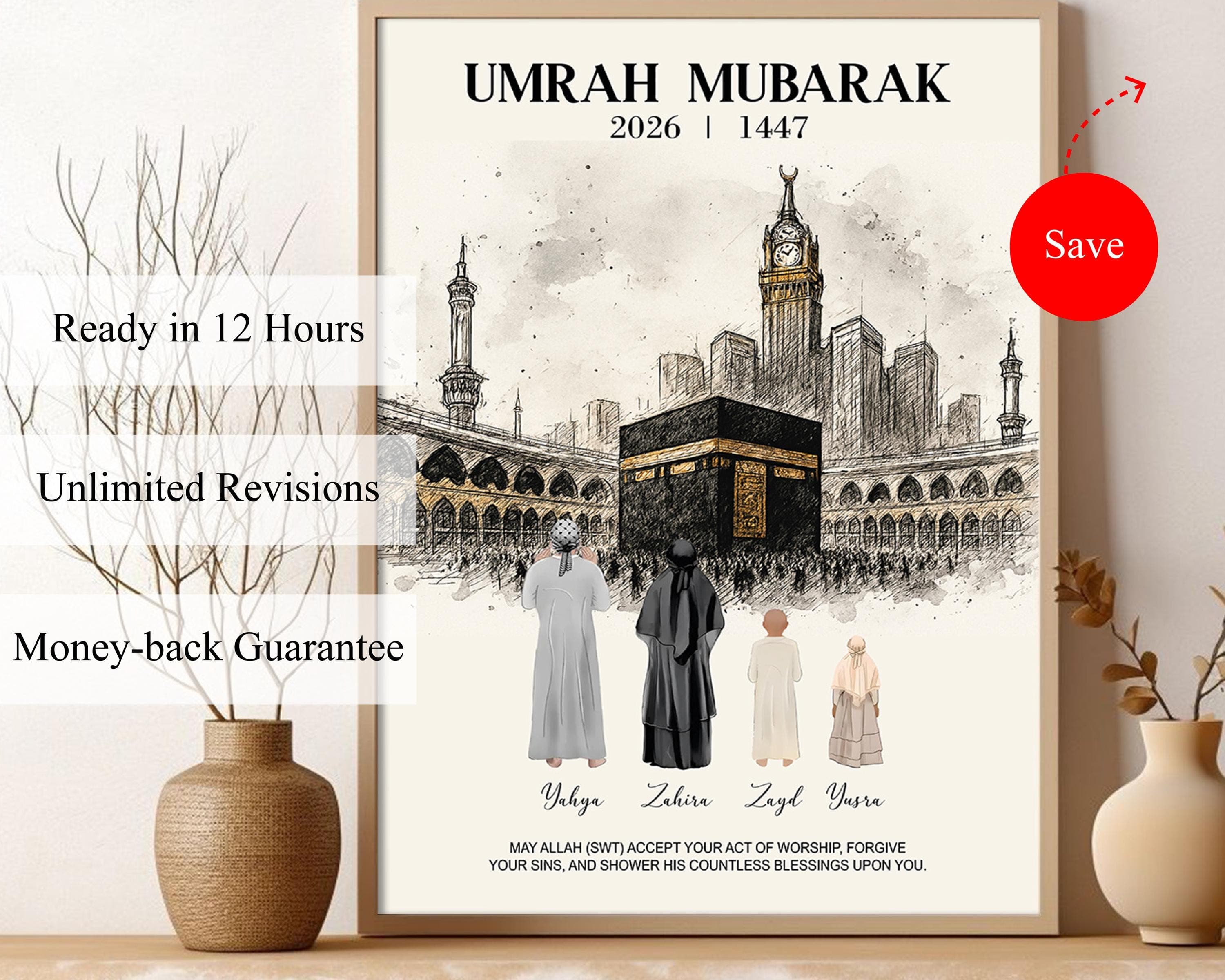 Custom Umrah Gift for Family, Personalized Umrah Mubarak Print, Hajj and Umrah Poster, Digital Download, Umrah Geschenke, Omra Moubarak