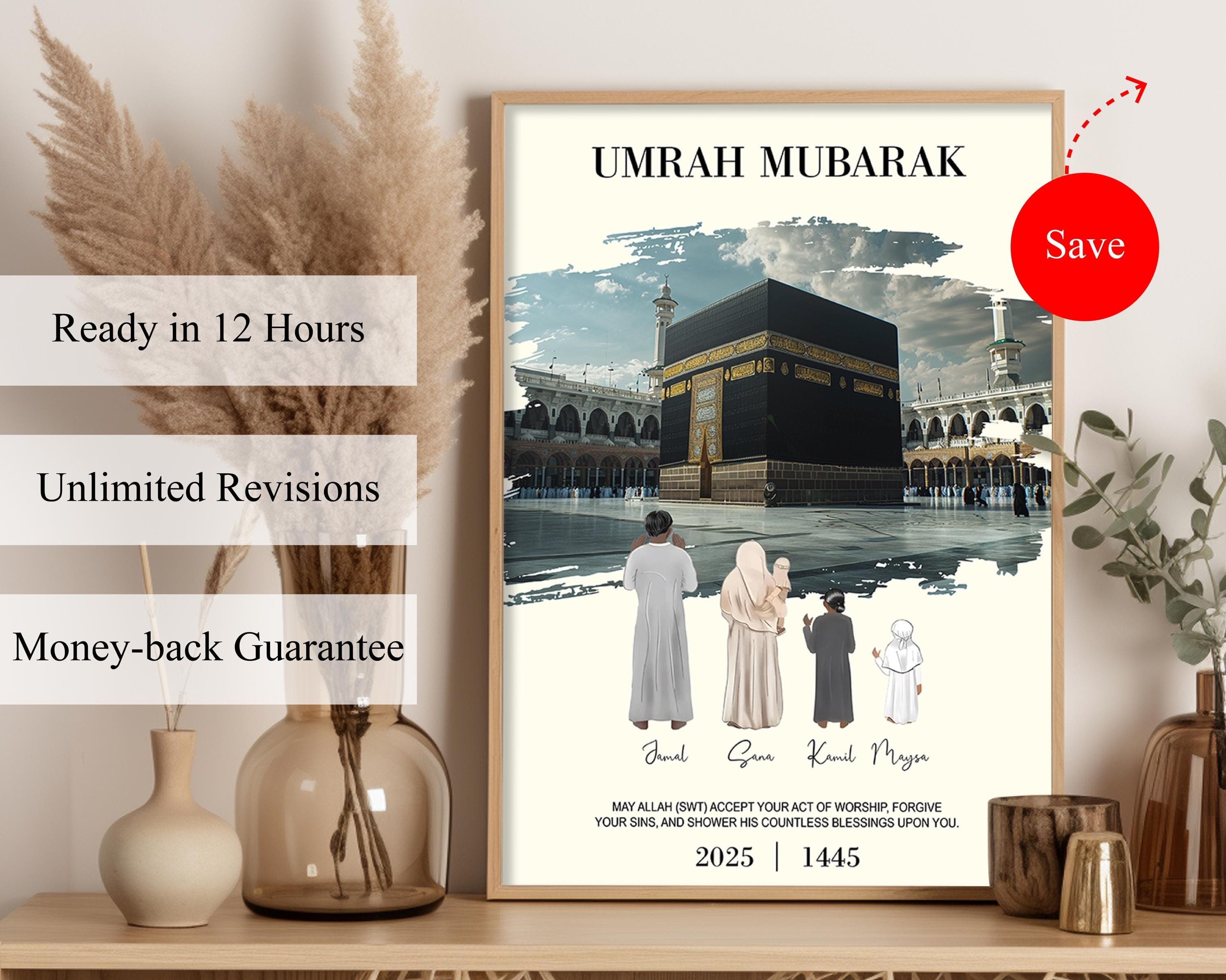 Custom Umrah Mubarak Digital Print, Islamic Wall Art, Personalized Muslim Family Poster, Eid Mubarak Home Decor, 2025 Gift - image 3