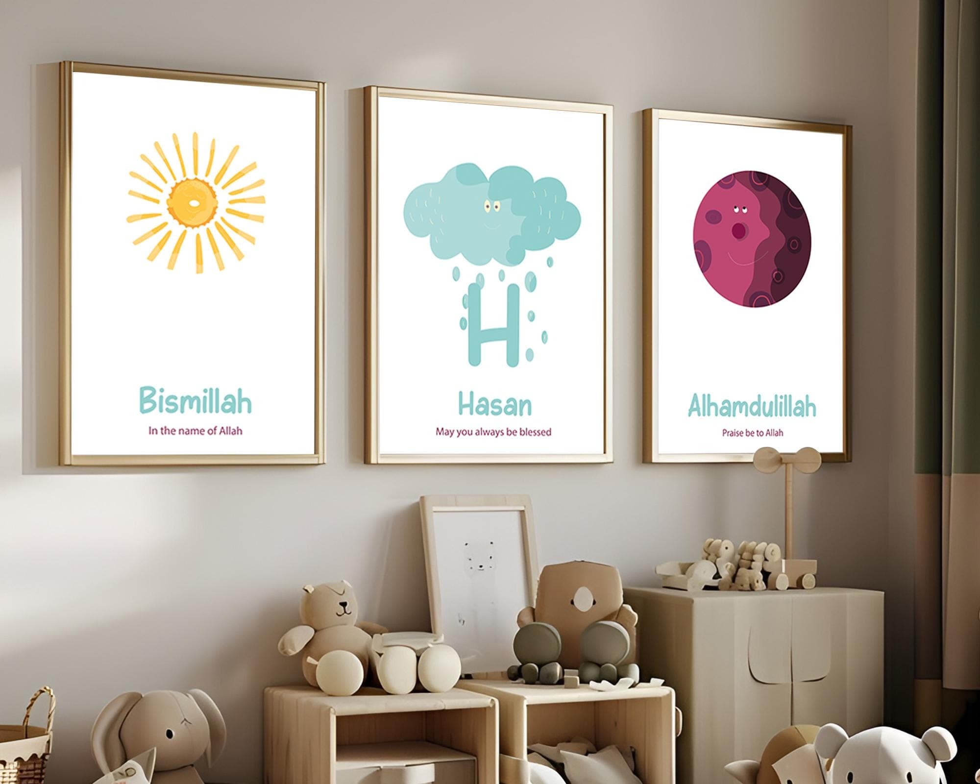 Personalised Islamic Wall Art for Kids Digital Download, Islamic Gifts for Children, Set of 3 Printable Muslim Nursery Posters and Prints - image 5