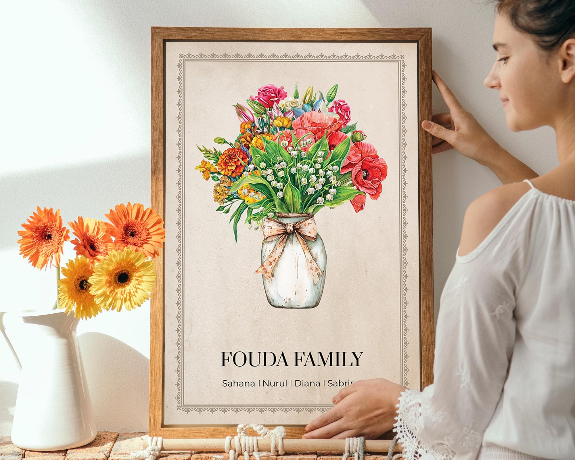 Family Birth Flower Print, Mother's Garden Print, Custom Floral Bouquet Wall Art, Personalized Antique Flower Garden, Birthday Gifts for Mom - image 3