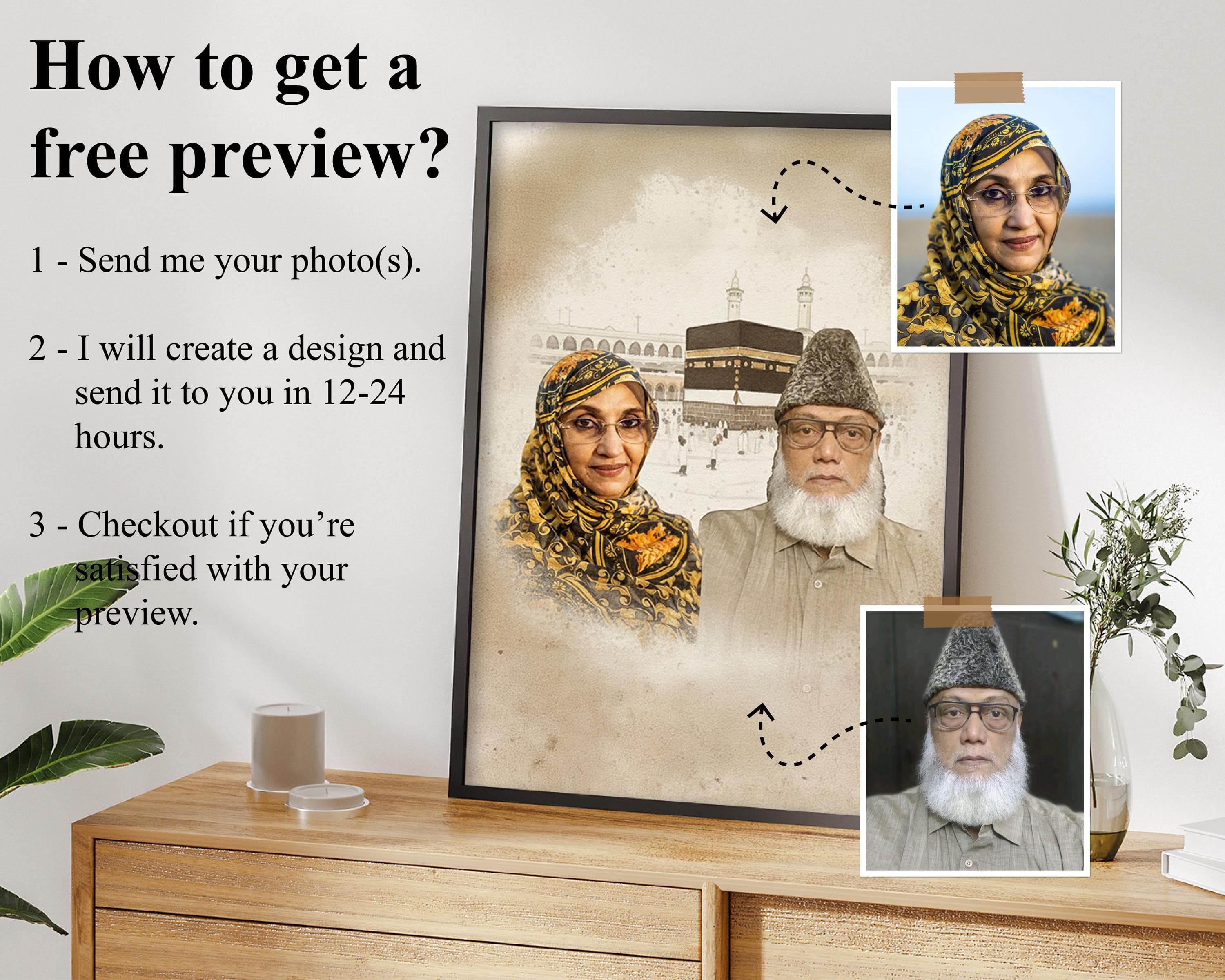 Custom Islamic Portrait with Kaaba Scene, Combined Family Ph, Digital Keepsake - image 4