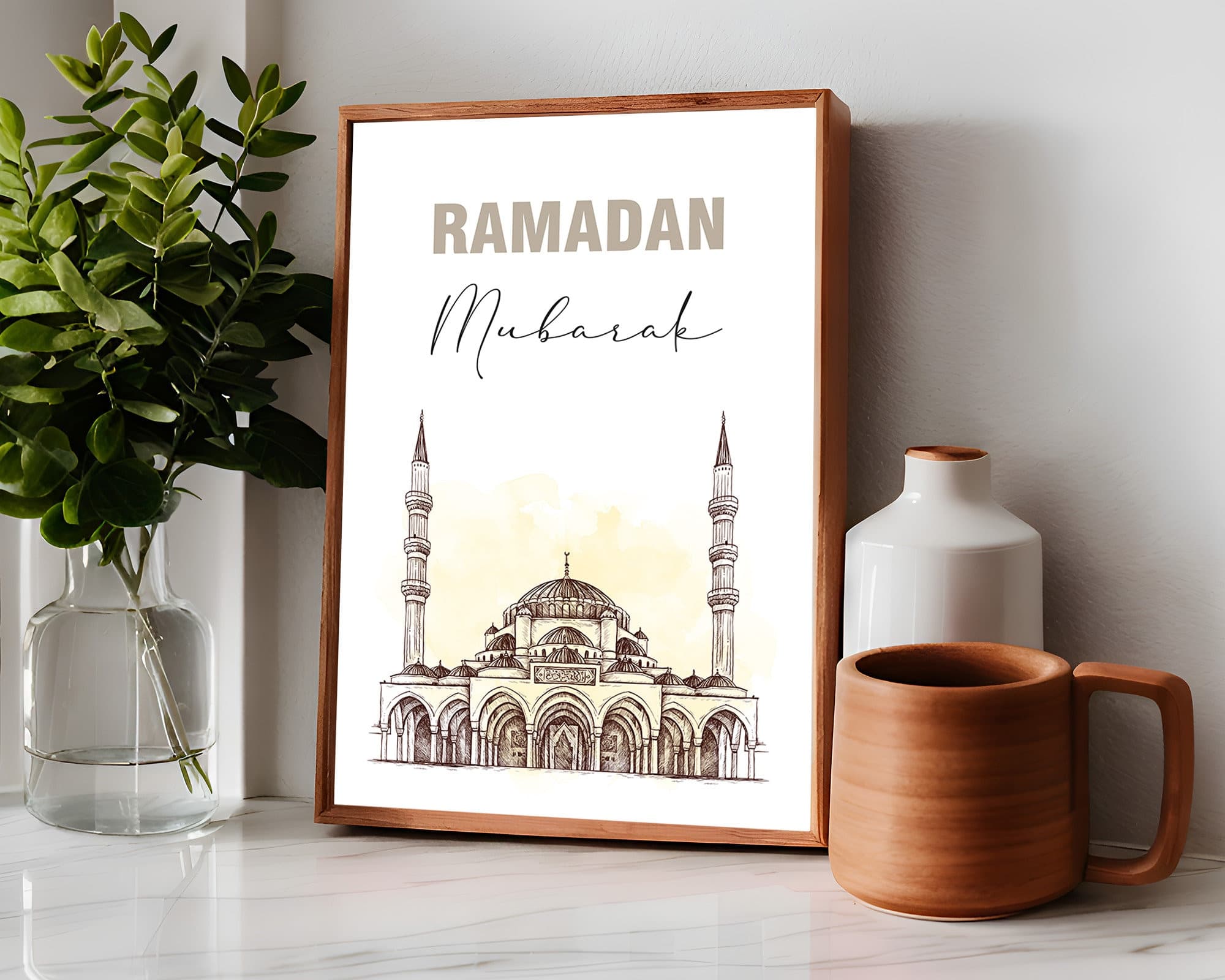 Ramadan Mubarak Wall Art Digital Download, Islamic Printable Poster, Ramadan Decorations, Muslim Home Decor, Mosque Downloadable Print Beige - image 4