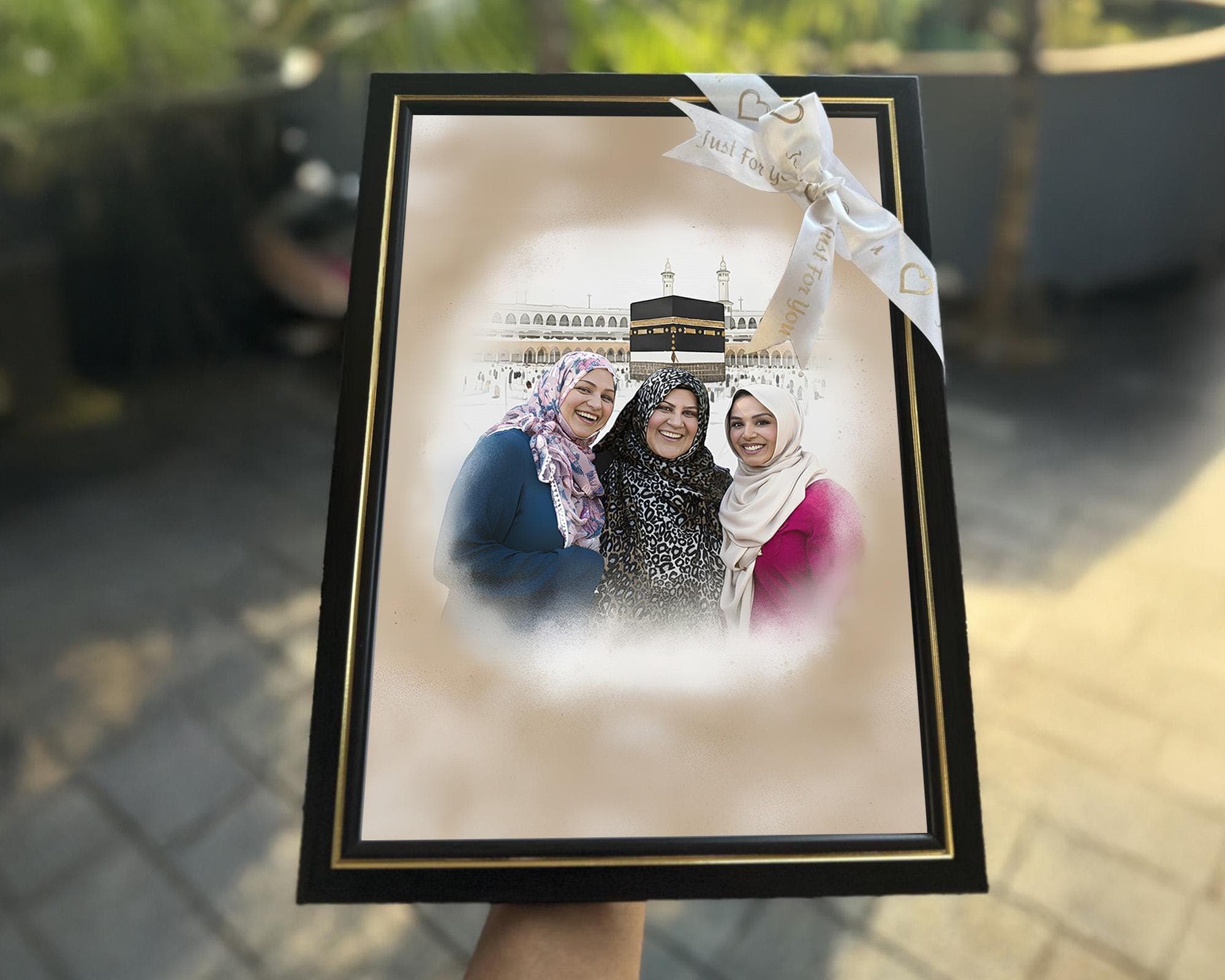 Custom Islamic Portrait with Kaaba Scene, Combined Family Ph, Digital Keepsake - image 5