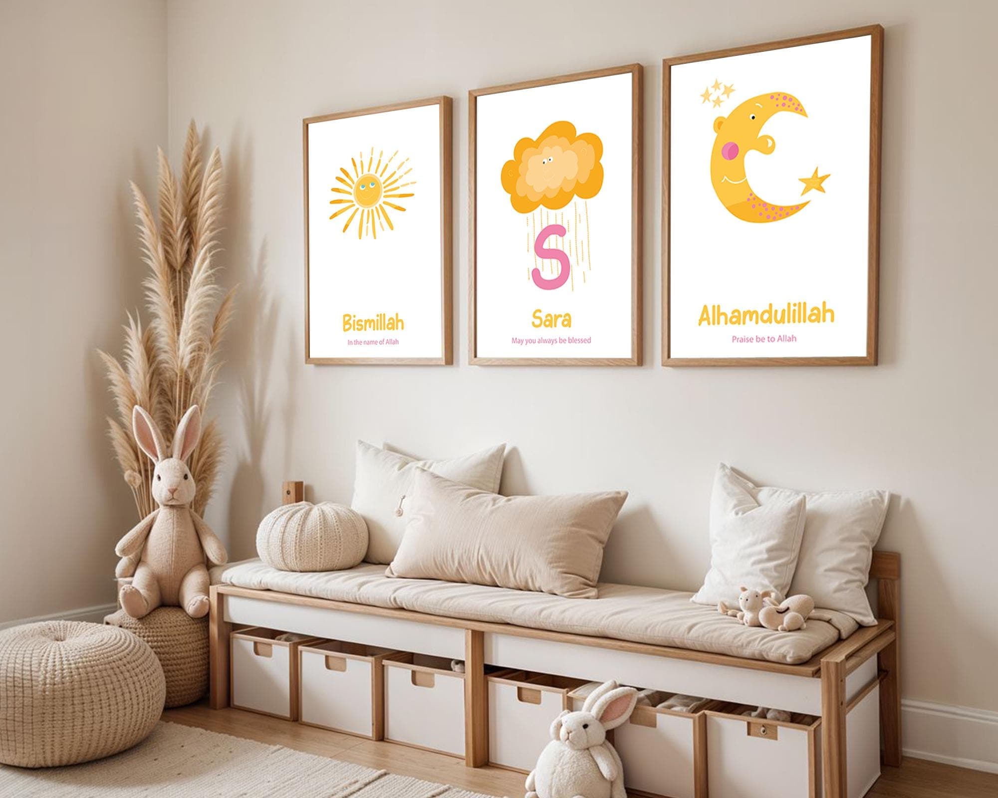 Set of 3 Printable Muslim Nursery Posters and Prints, Personalised Islamic Wall Art Gifts for Kids, Digital Download Art for Children Girls - image 5