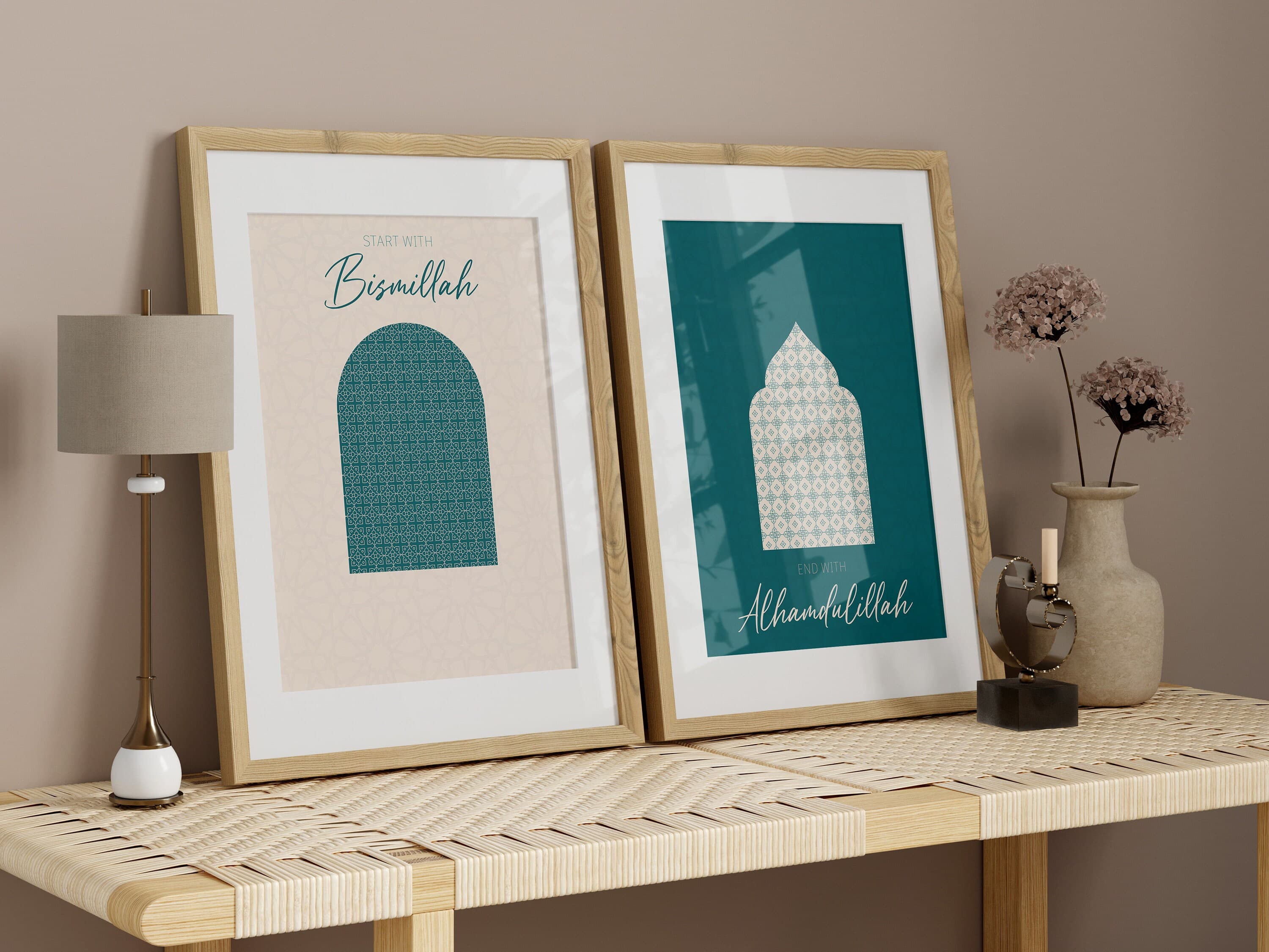 Set of 2 Bismillah and Alhamdullilah Printable Art, Printable Islamic Wall Art, Start With Bismillah, End With Alhamdullihlah