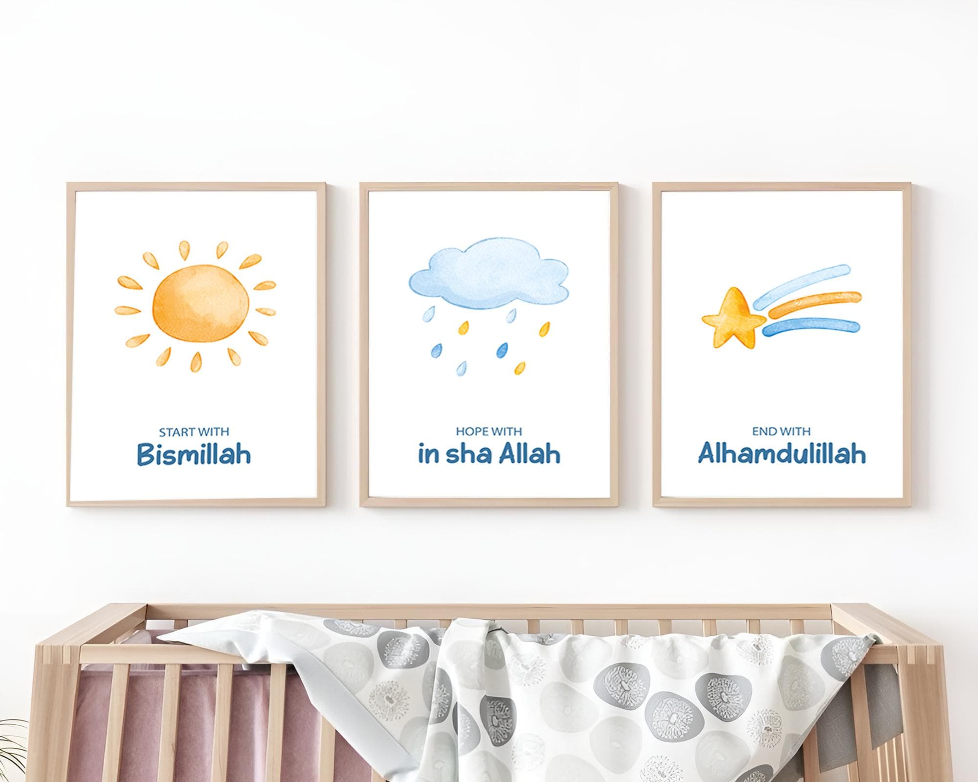 Set of 3 Islamic Wall Art Prints for Children, 3 Piece Muslim Nursery Wall Art Blue, Islamic Gifts for Kids, Islamic Posters Baby Boy Art - image 5