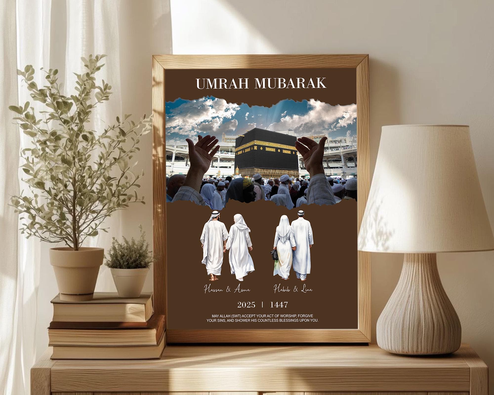 Personalized Gift, Family Portrait, Hajj Mubarak, Custom Name, Islamic Home Decor