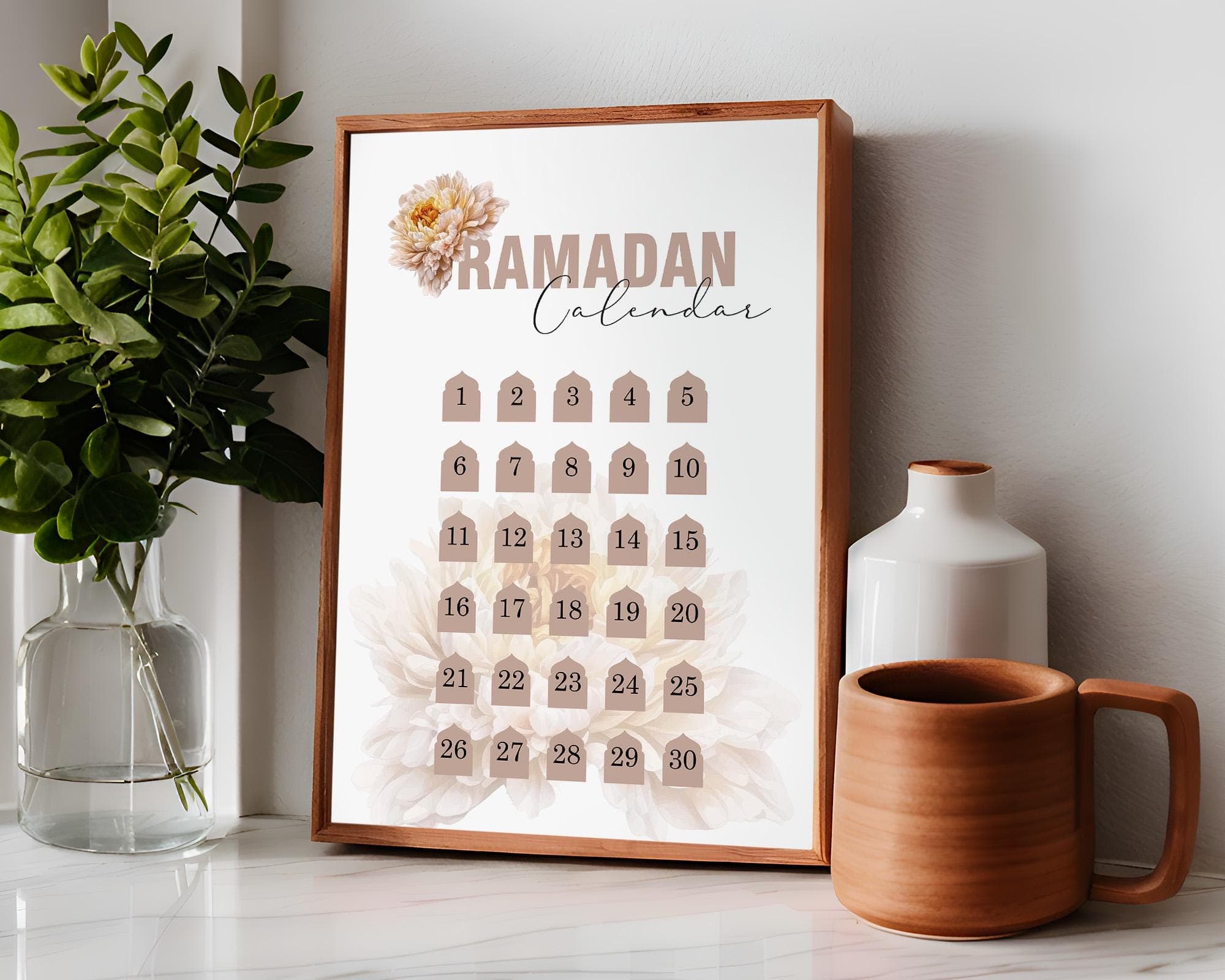 Ramadan Calendar Digital Download Wall Art, Ramadan Planner Digital Download, Brown Ramadan Decoration Modern, Large Islamic Poster Islam