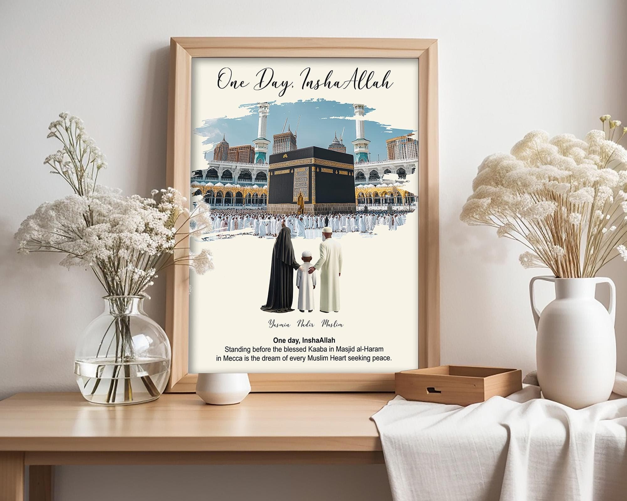 Customized Muslim Portrait at Kaaba, Islamic Family Manifest Poster, Hajj Dream Wall Decor, Personalized Eid Gift, Digital Islamic Art Print - image 3