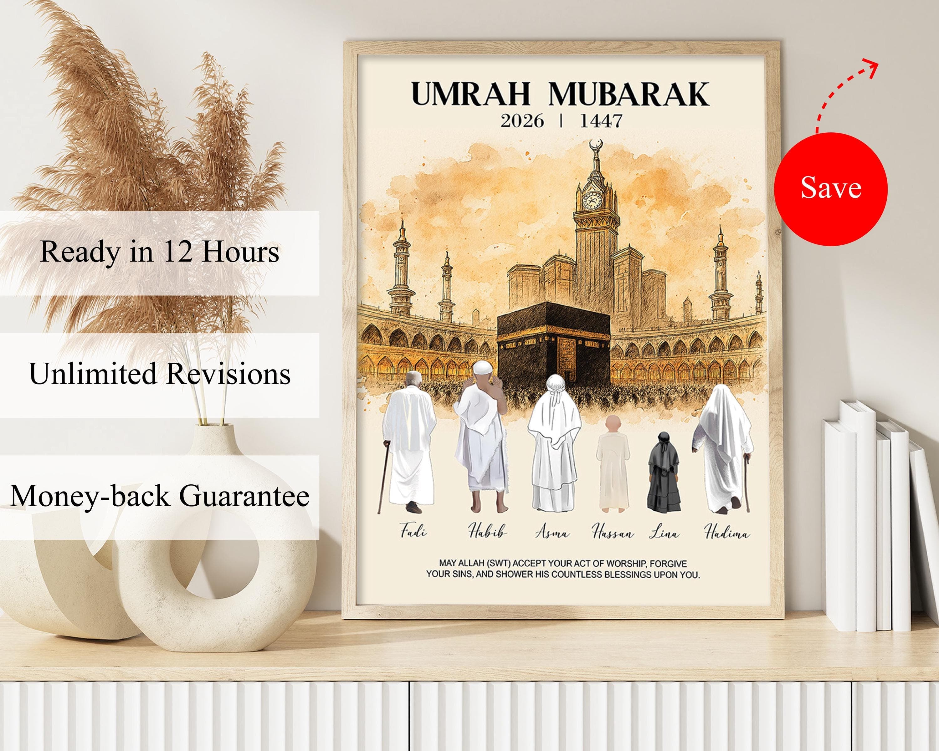 Personalized Umrah Mubarak Gift, Custom Islamic Poster, Hajj Mubarak Wall Art, Digital Print Home Decor, Umrah and Hajj Souvenir