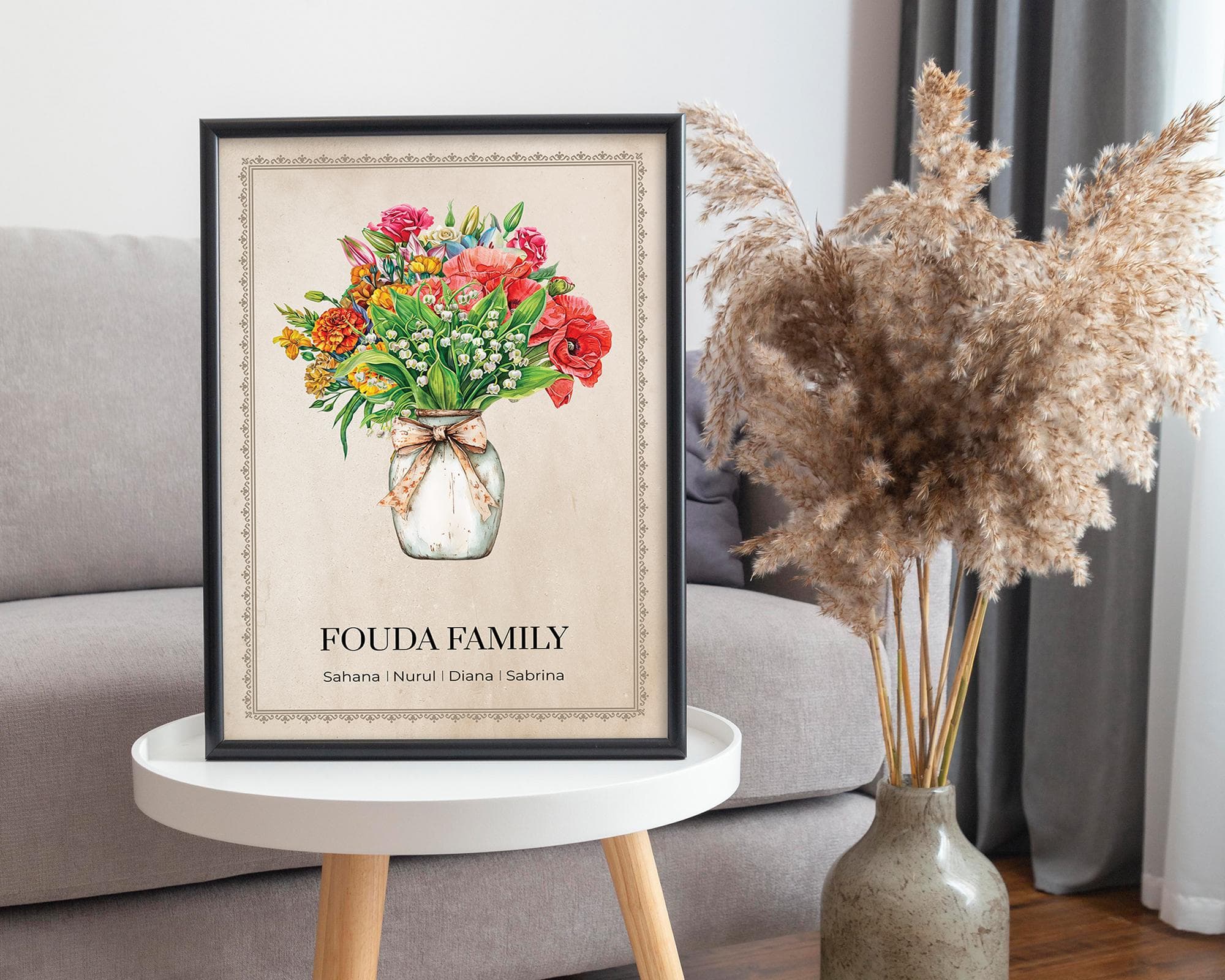 Mother's Day Gift, Mom's Garden Print, Custom Birth Flower Bouquet Art, Personalized Antique Floral Wall Decor, Birthday Gift for Mum - image 4