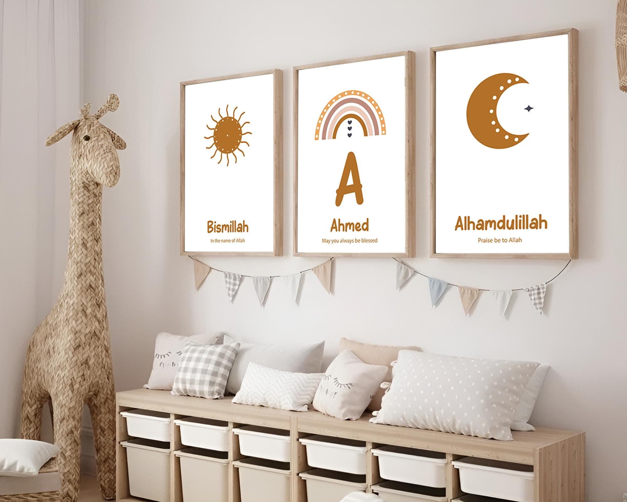 Personalised Islamic Digital Art for Kids, Set of 3 Cute Muslim Posters and Prints, Personalised Islamic Gift for Boy Girl, Protection Dua
