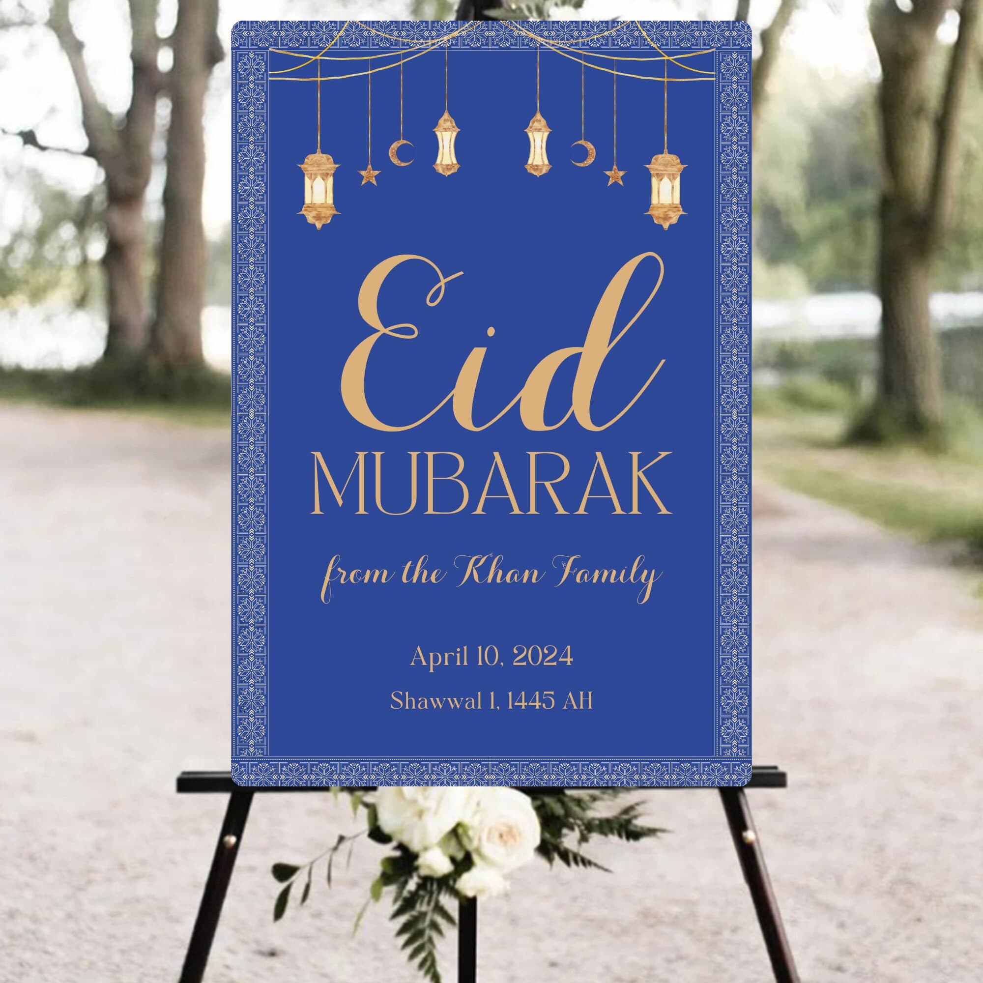 Eid Mubarak Welcome Sign- Gold lantern- Blue Islamic Pattern- Eid ul Fitr- Happy Eid- Digital Download - image 3