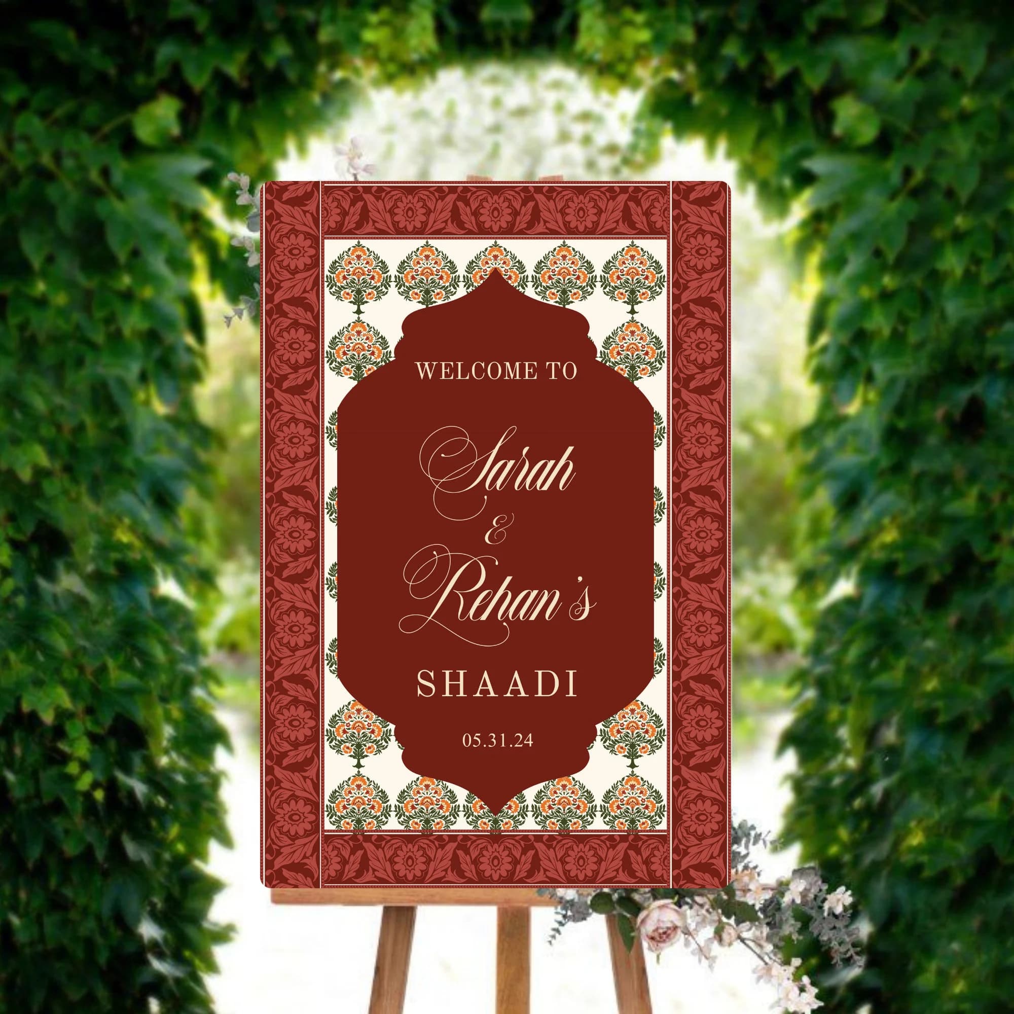 Maroon Mughal Motif Inspired Welcome Sign- Urdu- Wedding- Nikkah- Shaadi- Rukhsati- Walima- Digital- Custom - image 3