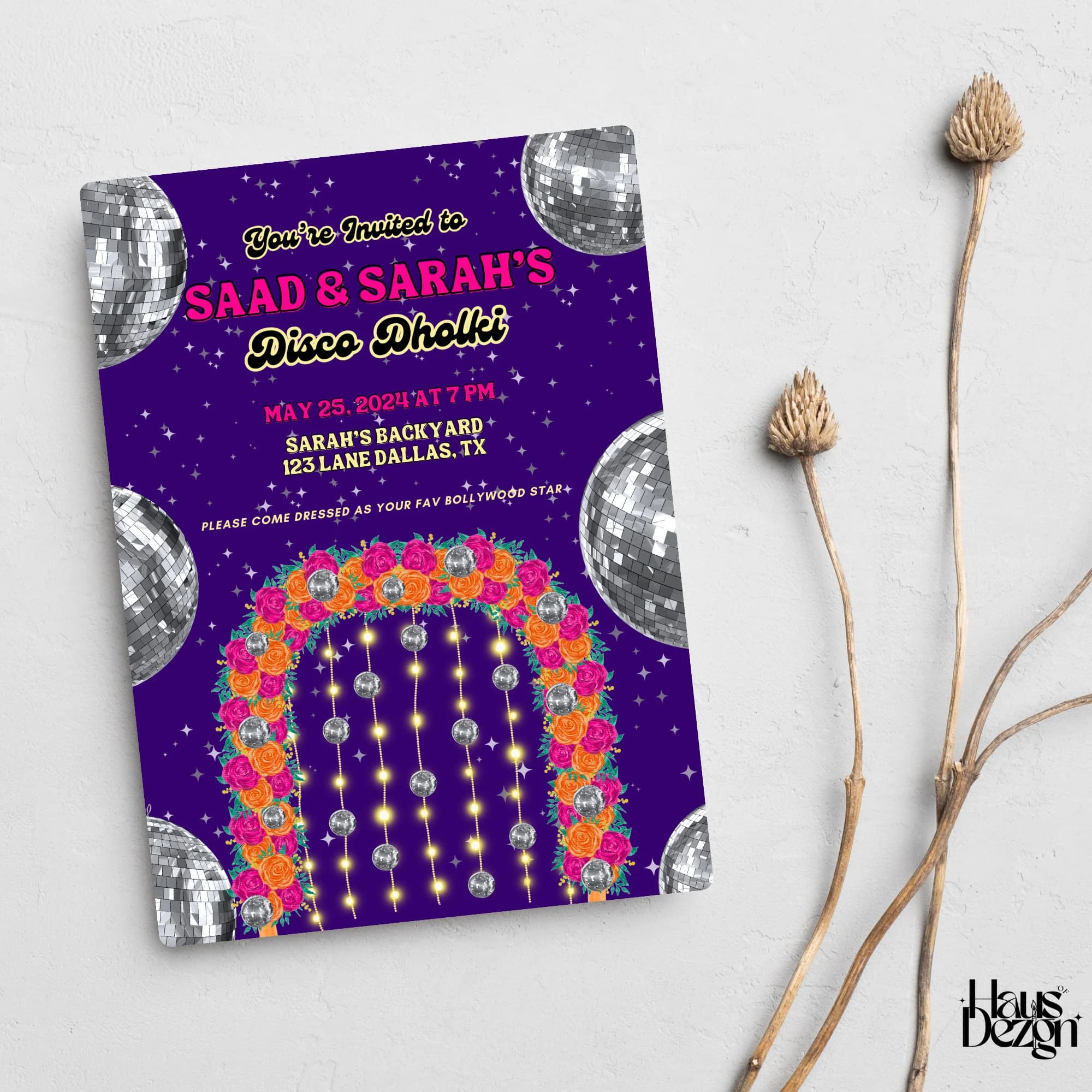 Disco Dholki Theme Invitation- Bollywood- Mehndi- Mayoun- Pakistani- Indian- Dulhan- Bride- Digital Card Dohlki - image 3