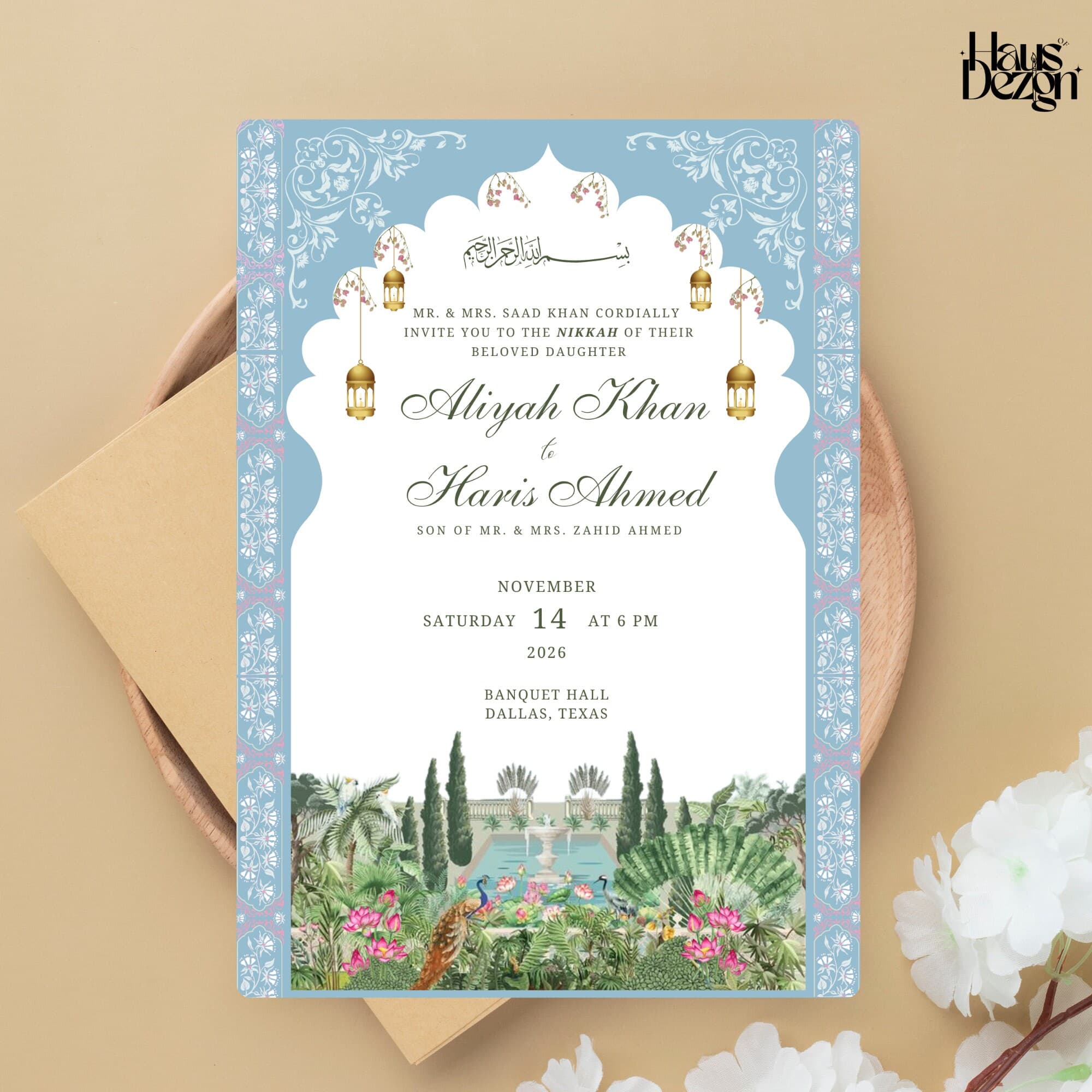 Digital Nikkah Invitation, Elegant Mughal Garden, Islamic Wedding Invite, Vintage Nikkah Invitation template, digital download - image 3
