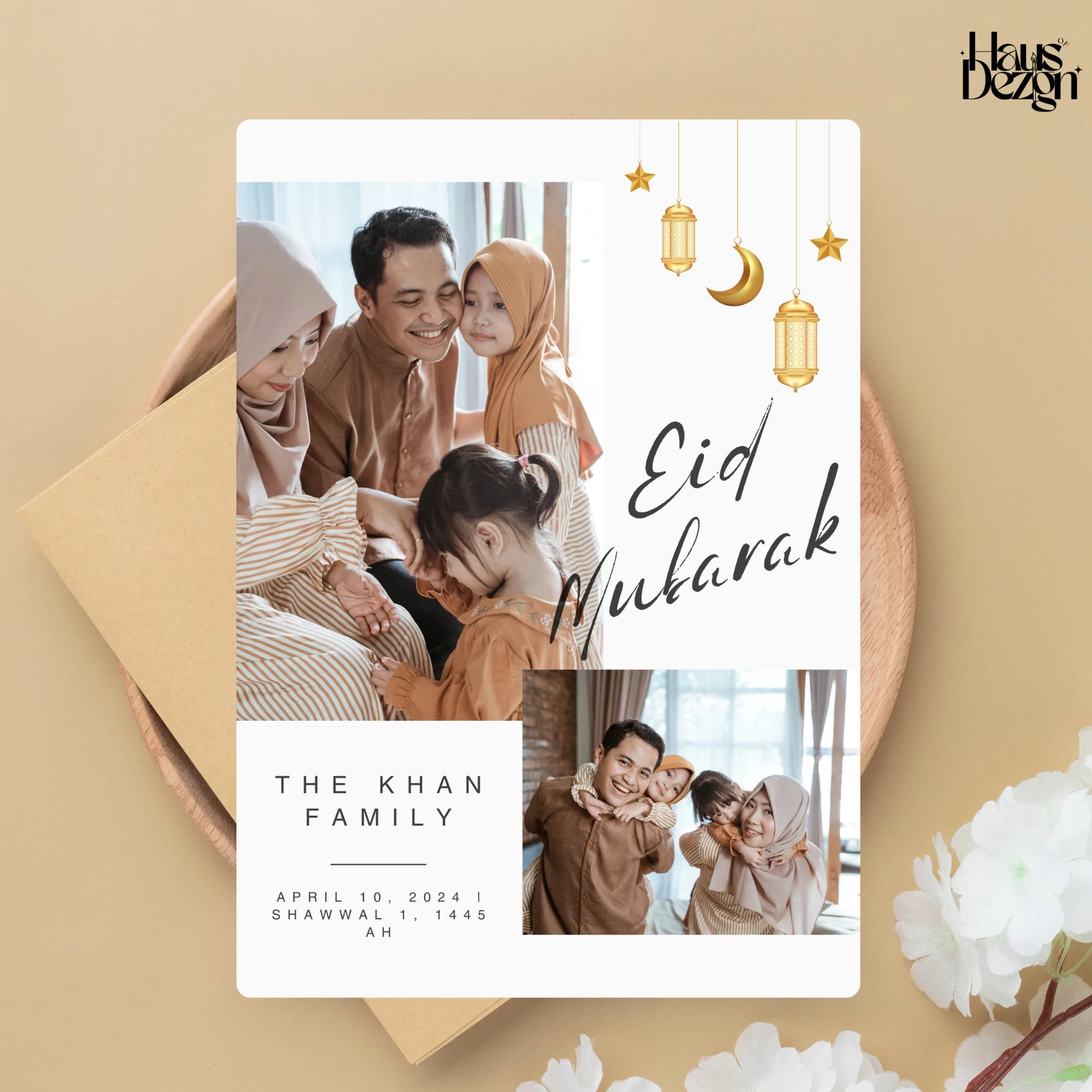 Digital Eid Mubarak Family Photo Card- Editable Template- Ramadan Kareem- Eid Mubarak