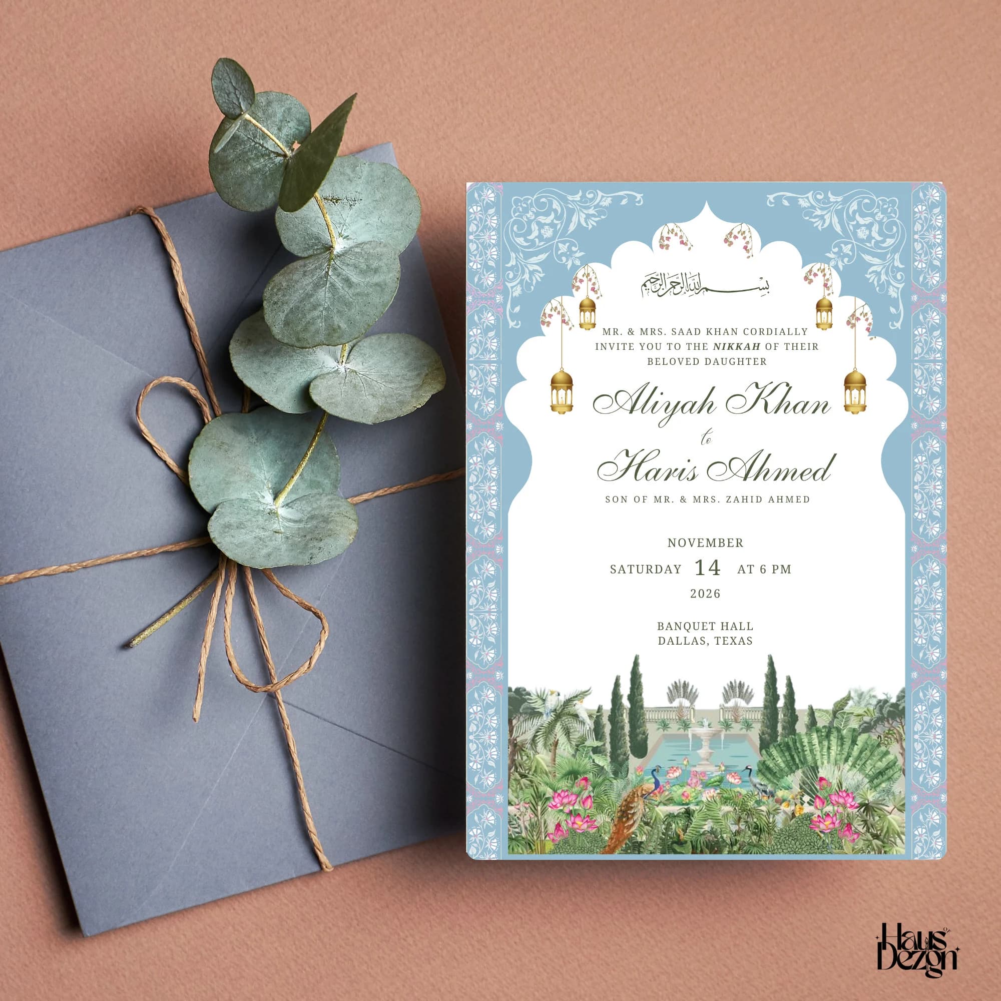 Digital Nikkah Invitation, Elegant Mughal Garden, Islamic Wedding Invite, Vintage Nikkah Invitation template, digital download - image 4