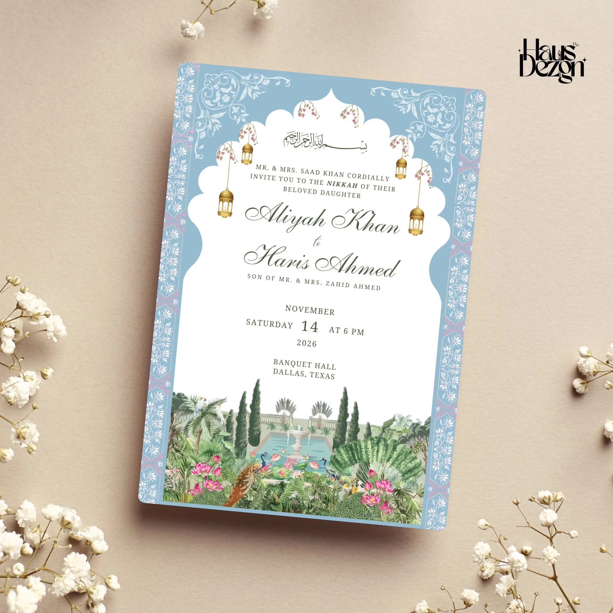 Digital Nikkah Invitation, Elegant Mughal Garden, Islamic Wedding Invite, Vintage Nikkah Invitation template, digital download